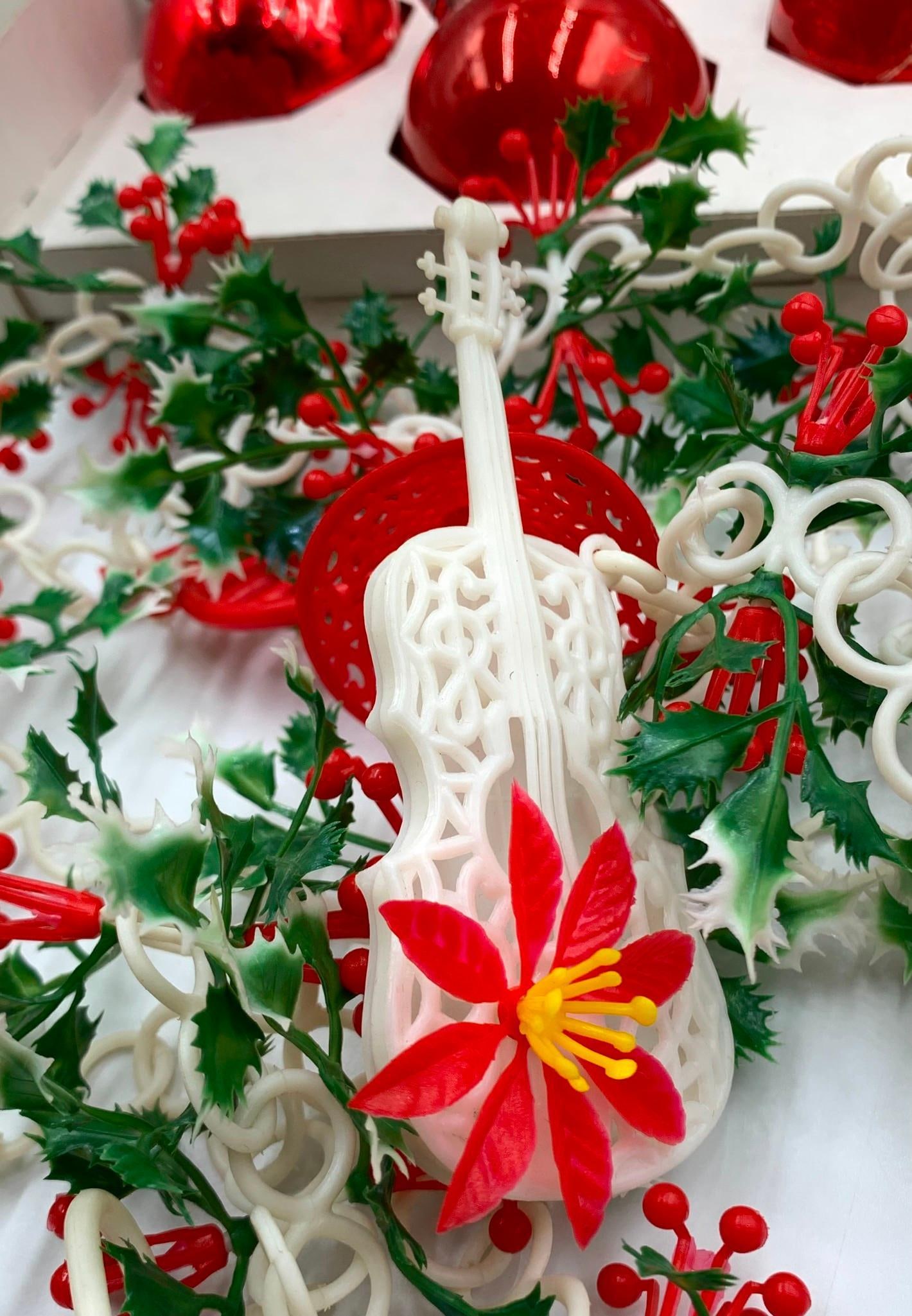 Mid Century Plastic Musical Instrument Christmas Garland, Poinsettia Table Mats & Glass Ornaments (1 of 6)