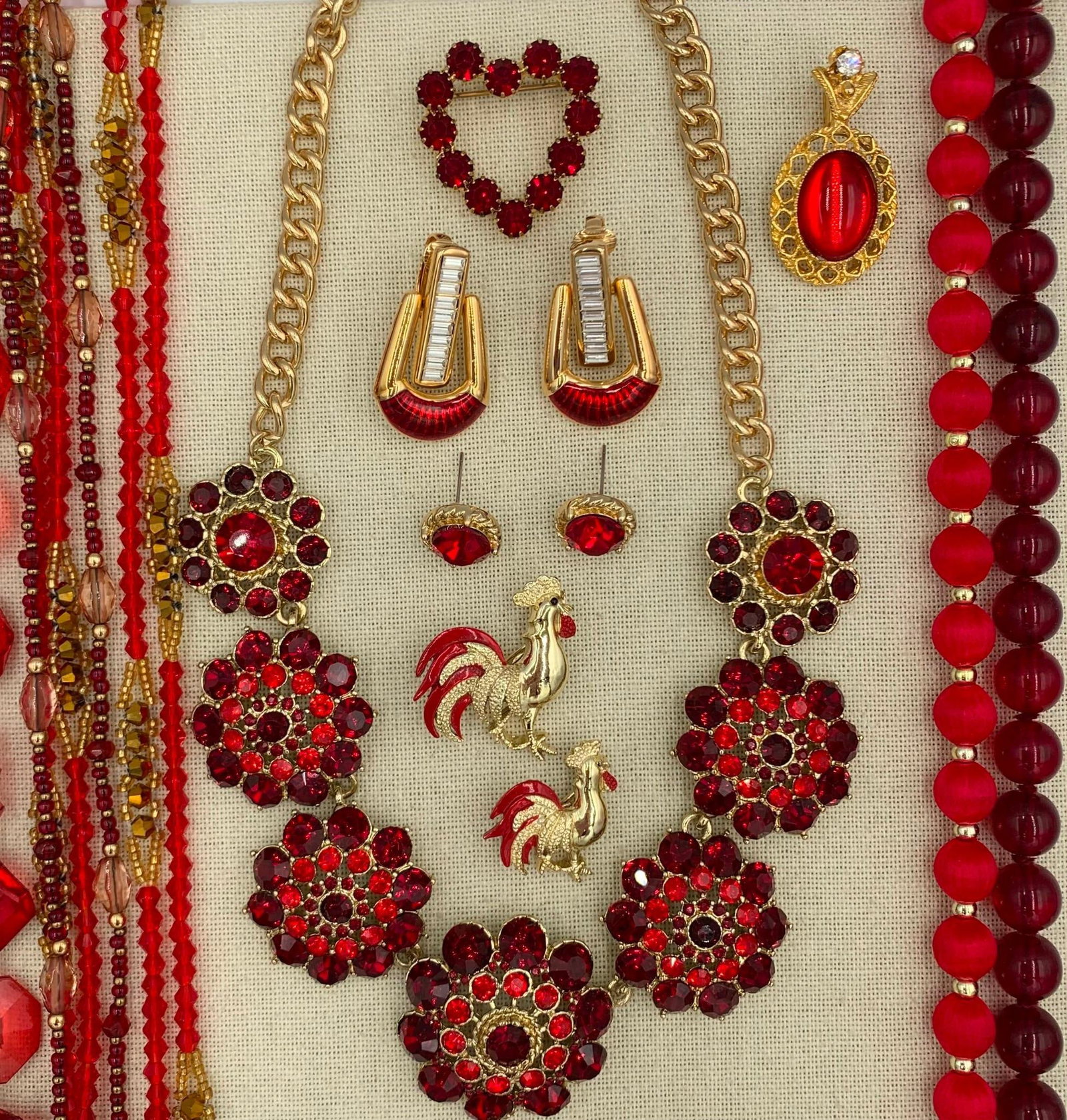 Bold 26 pc Vintage Ruby Red Jewelry Collection - 11