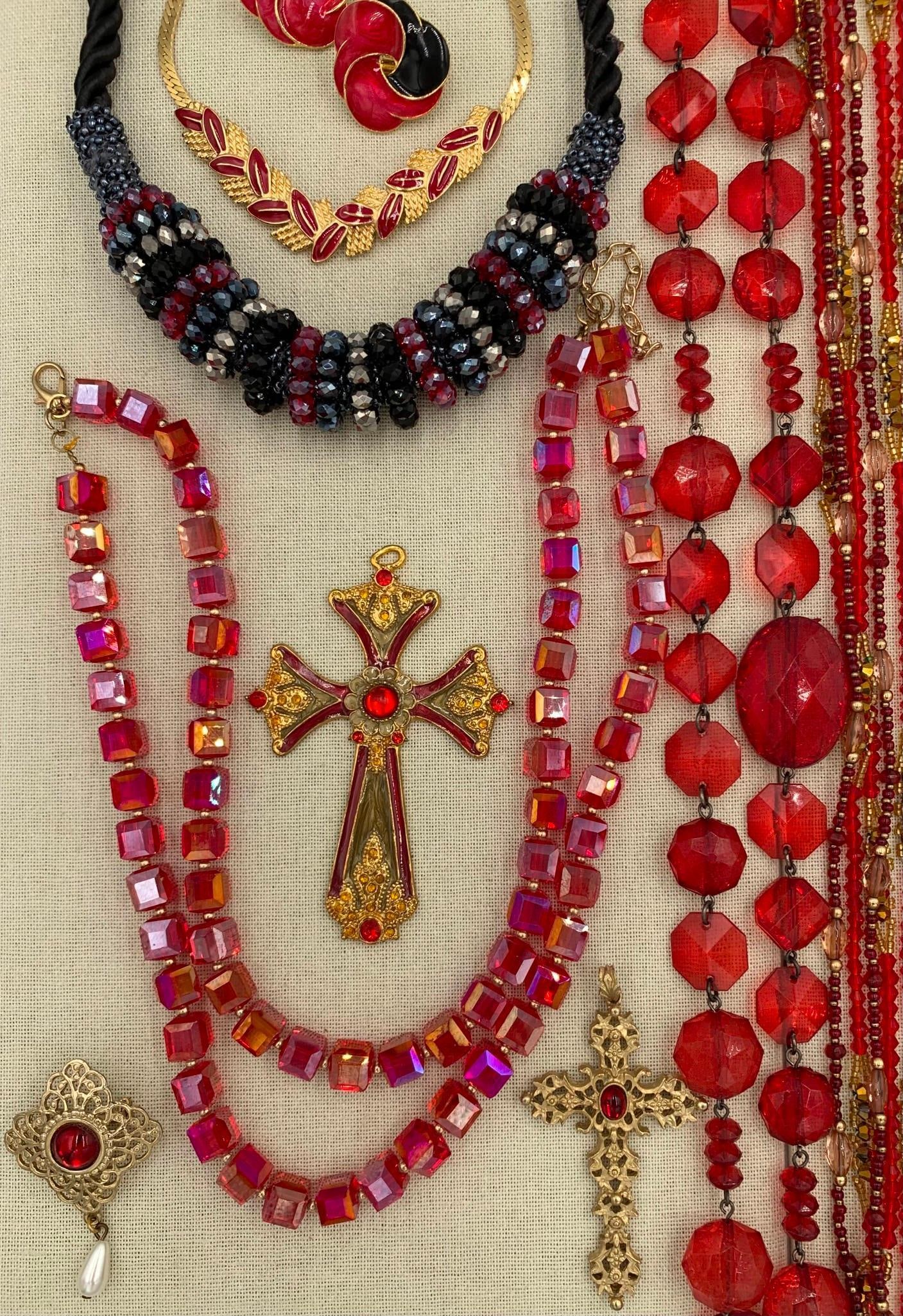 Bold 26 pc Vintage Ruby Red Jewelry Collection - 5