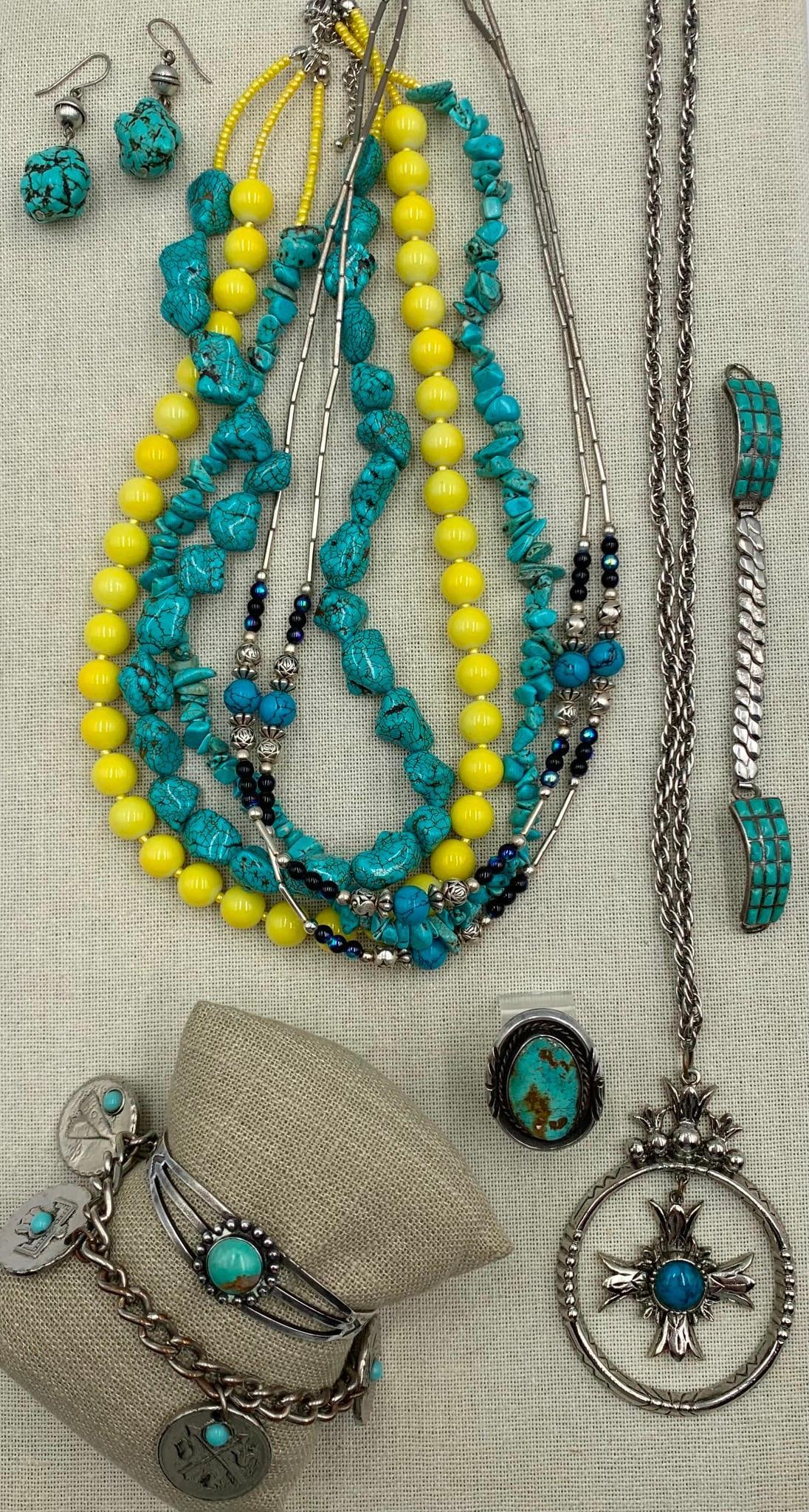 Sterling & 800 Silver, Tumbled Turquoise Nugget, Polished Cab, Native American Jewelry Collection (1 of 20)
