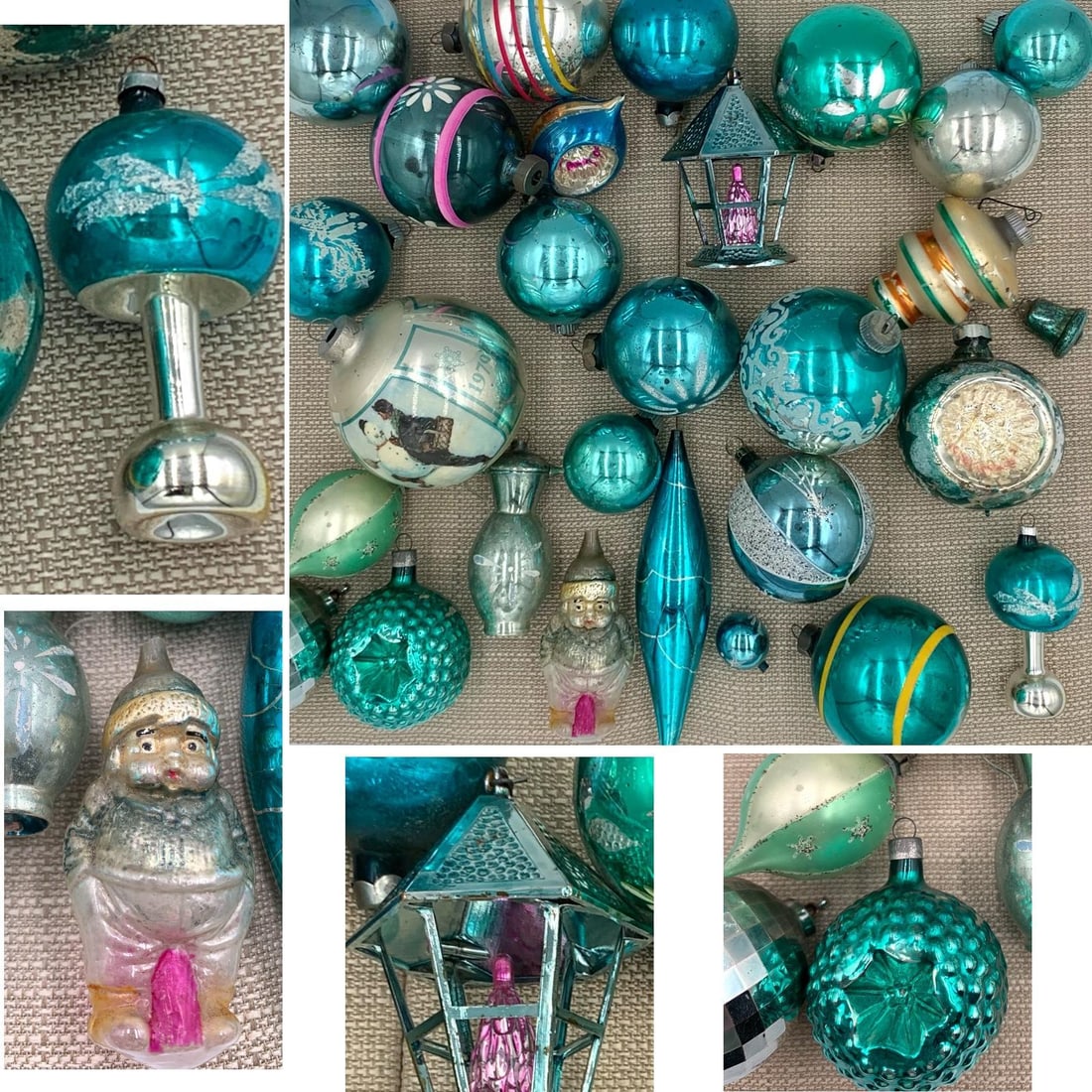 29 pc Vintage Teal & Aquamarine Glass Christmas Tree Ornaments (1 of 12)