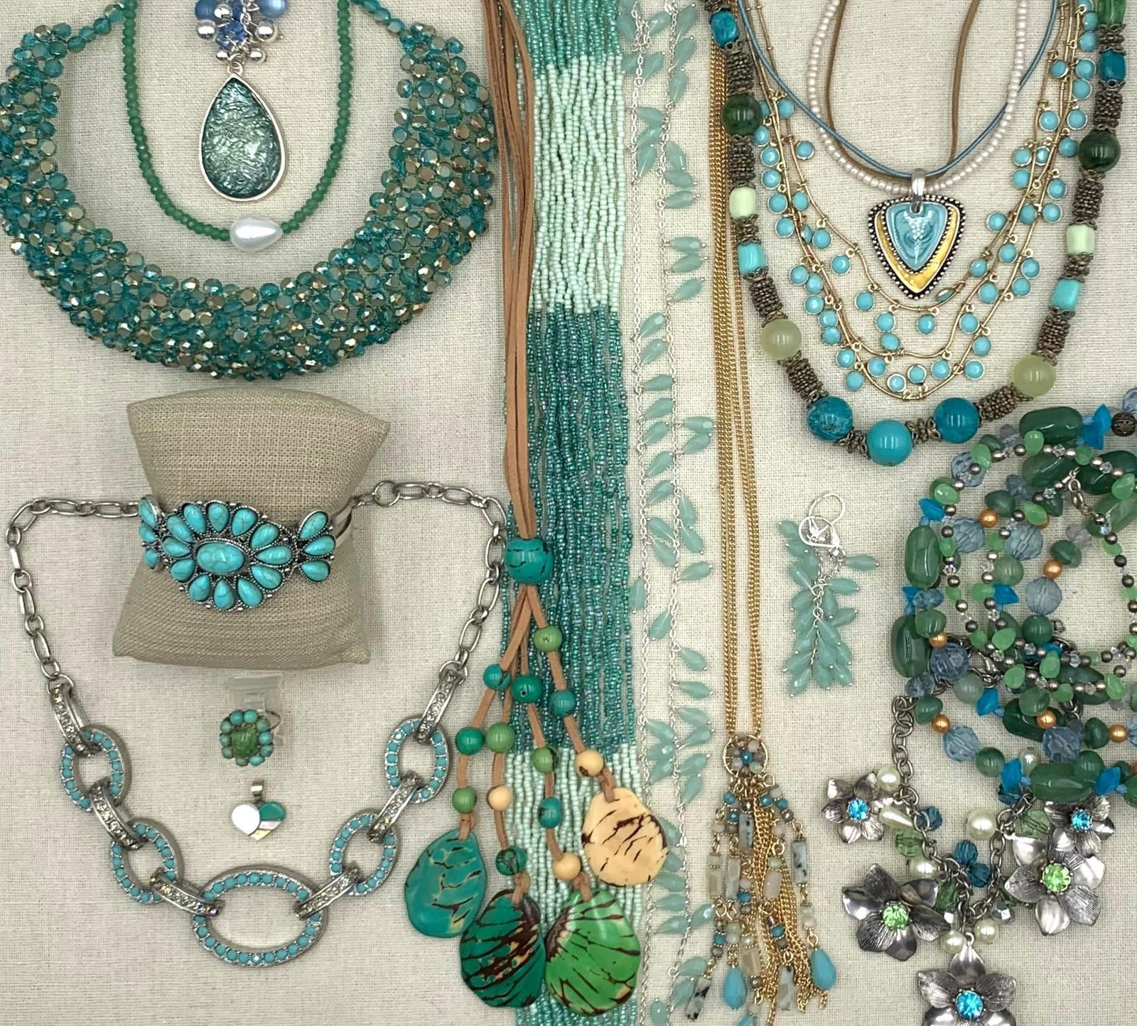 18 pc Sterling Silver, Zuni, Sea Green Crystal, Polished Stone Jewelry Collection (1 of 20)