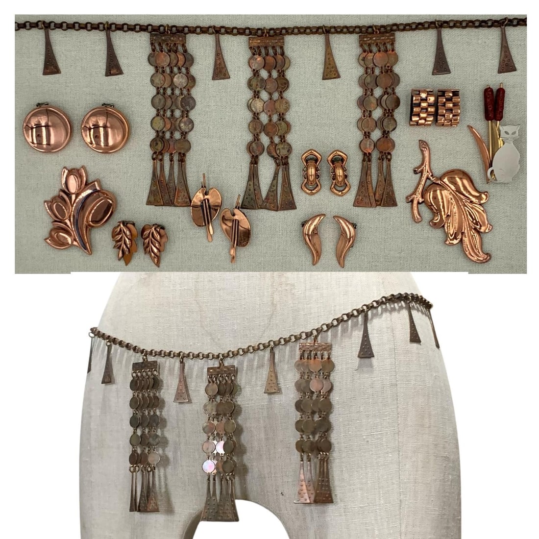 16 pc Mid Century Renoir Copper Jewelry and Exotic Kate Hines Egyptian Copper Hip Belt (1 of 14)