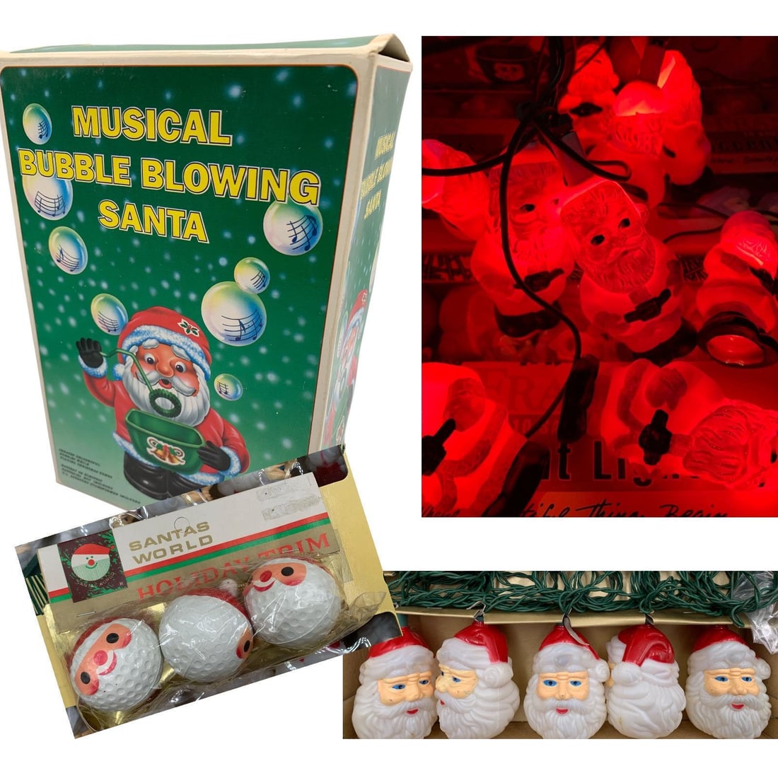 Vintage Santa Claus Christmas Tree Light Strands, Ornaments & Bubble Blowing Santa Holiday Decor (1 of 20)