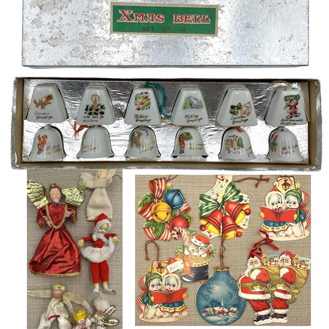 Mid Century Porcelain Christmas Bells, Holiday Card Ornaments & Japan Angel Decorations (1 of 20)