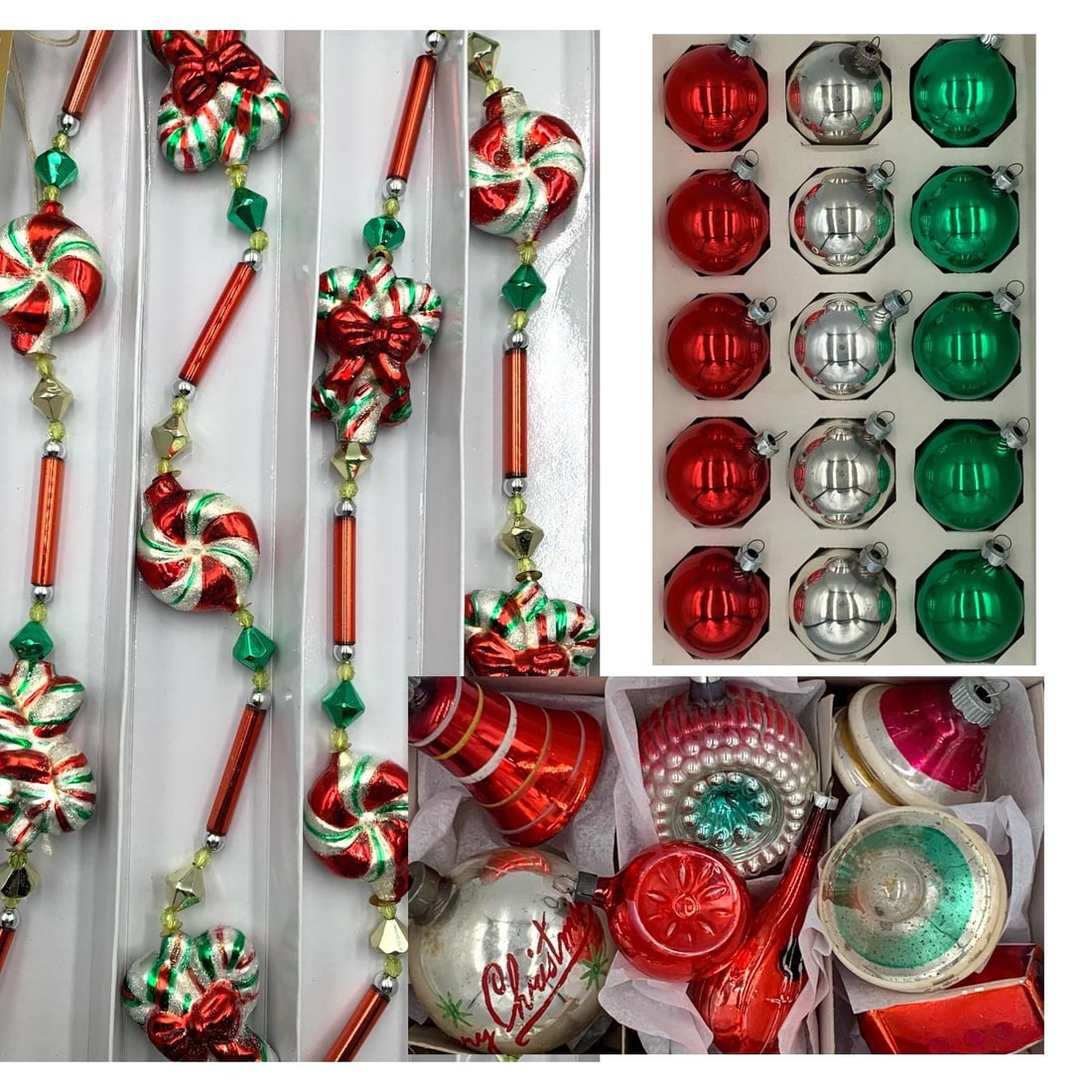 29 pc Vintage Red, Silver and Green Christmas Ornaments & Glass Garland Holiday Collection (1 of 17)