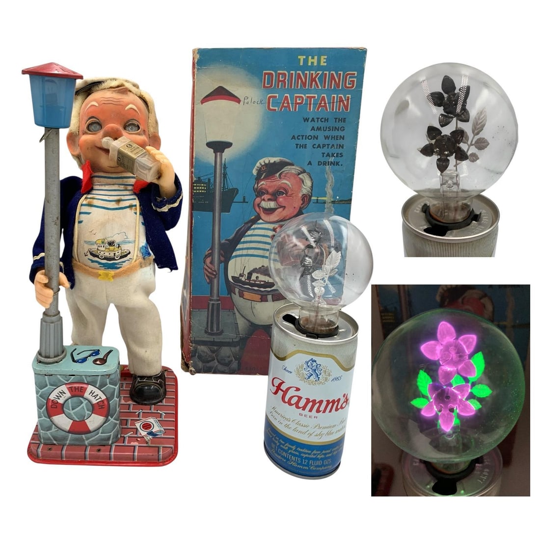 Mid Century Amico Battery Op Drinking Captain Animated Novelty & Hamm's Beer Floral Bulb Light (1 of 16)