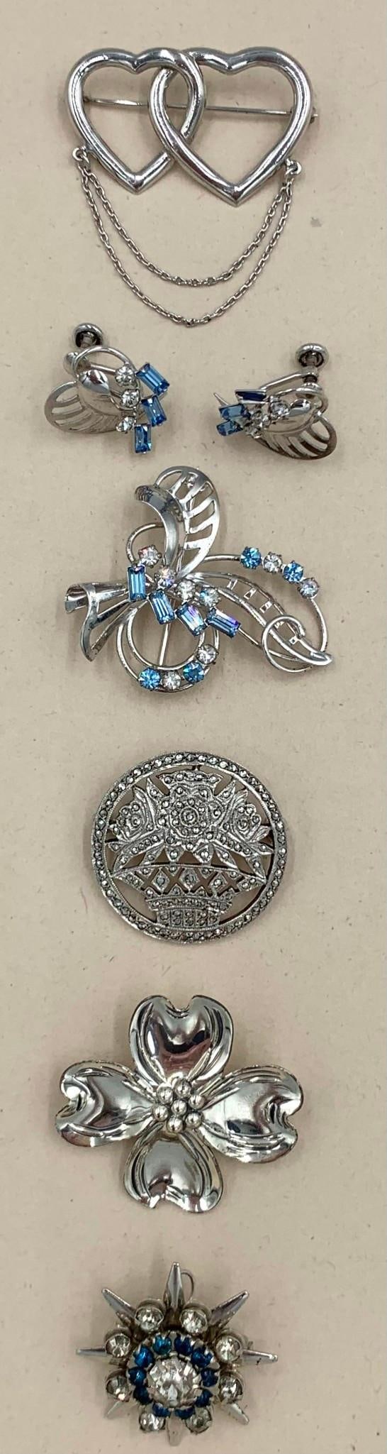 7 pc Sterling Silver CARL ART, PRK, BEAU Silver, Marcasite, Rhinestone Vintage Jewelry Collection (1 of 9)