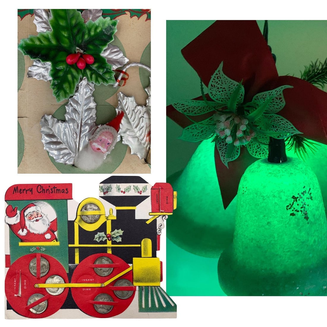 Mid Century Ringalite Green Mica Bells Light Up Holiday Decoration, Xmas Mercury Dimes, Package Trim (1 of 20)