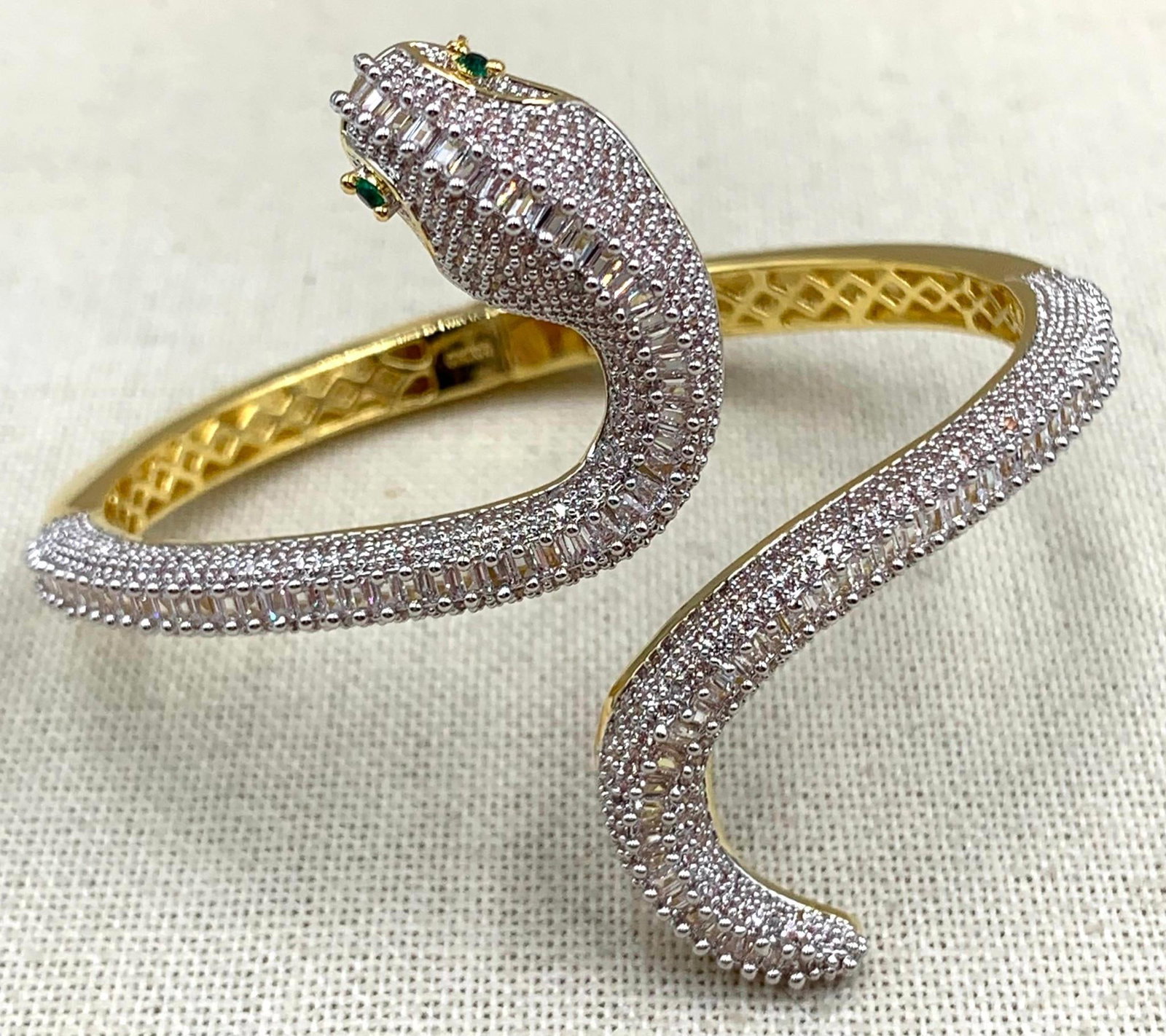 Incredible Glittering Serpent Pave CZ Hinged Snake Bangle Bracelet (1 of 13)