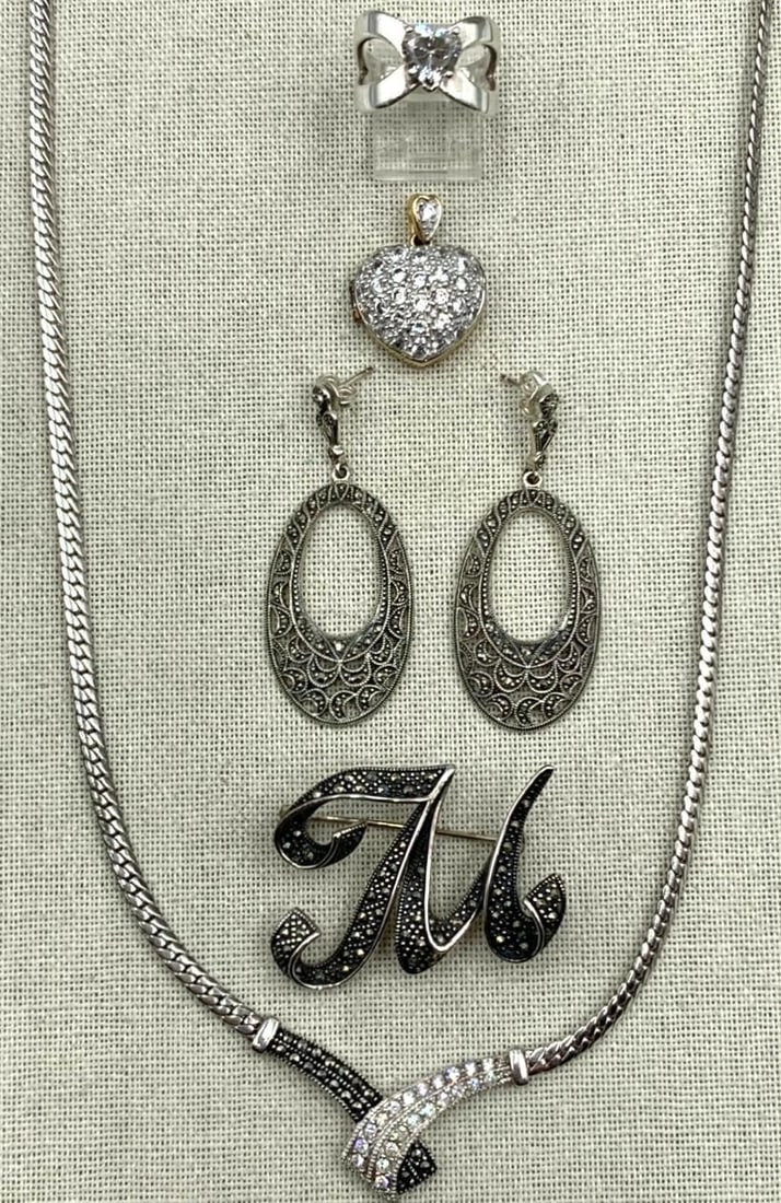 Glittering 6 pc Sterling Silver, Marcasite, CZ Jewelry Collection (1 of 16)