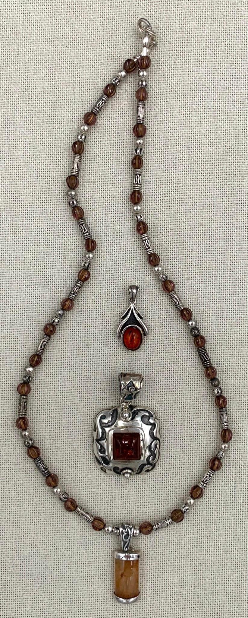 Sterling Silver Balinese Amber Jade and Baltic Amber Pendant Trio (1 of 10)
