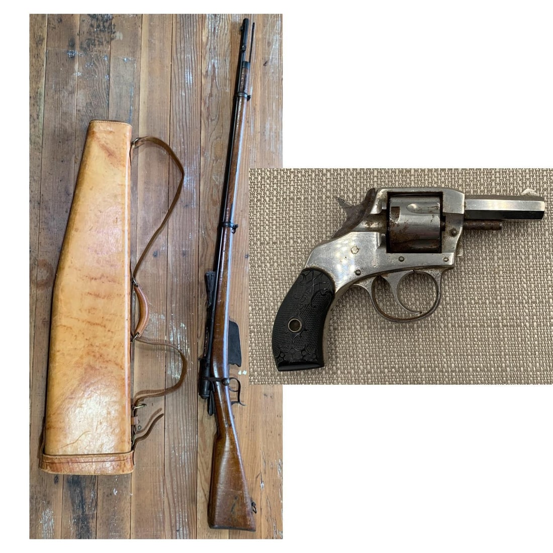 Antique Young America Double Action Revolver, Leather Rifle Case, Early Italian Terni 1889 Rifle (1 of 20)
