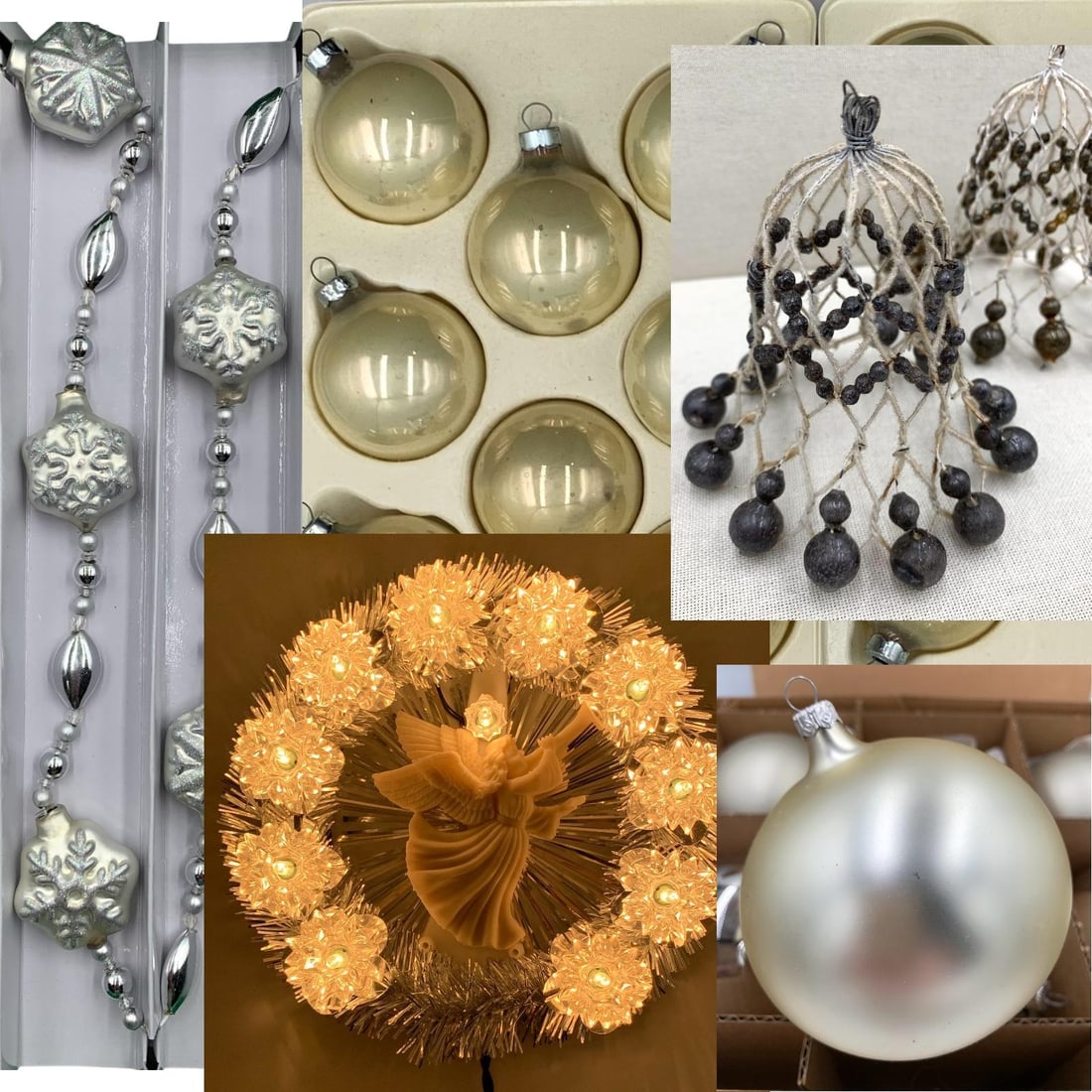 34 pc Japan Mercury Glass Bells, Illuminated Angel Topper, Glass Garland & Ornament Collection (1 of 20)