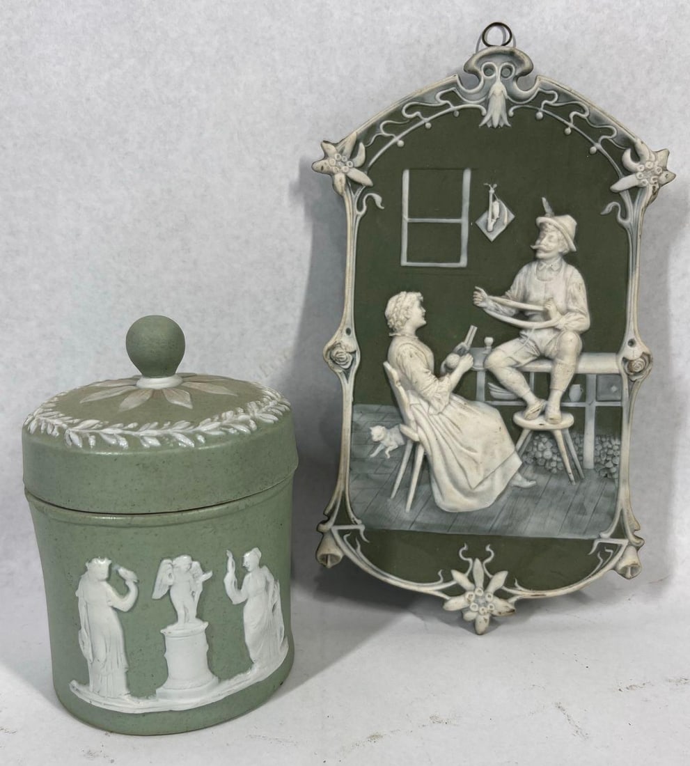 Pair Relief Sage Green Jasperware Style (1 of 7)
