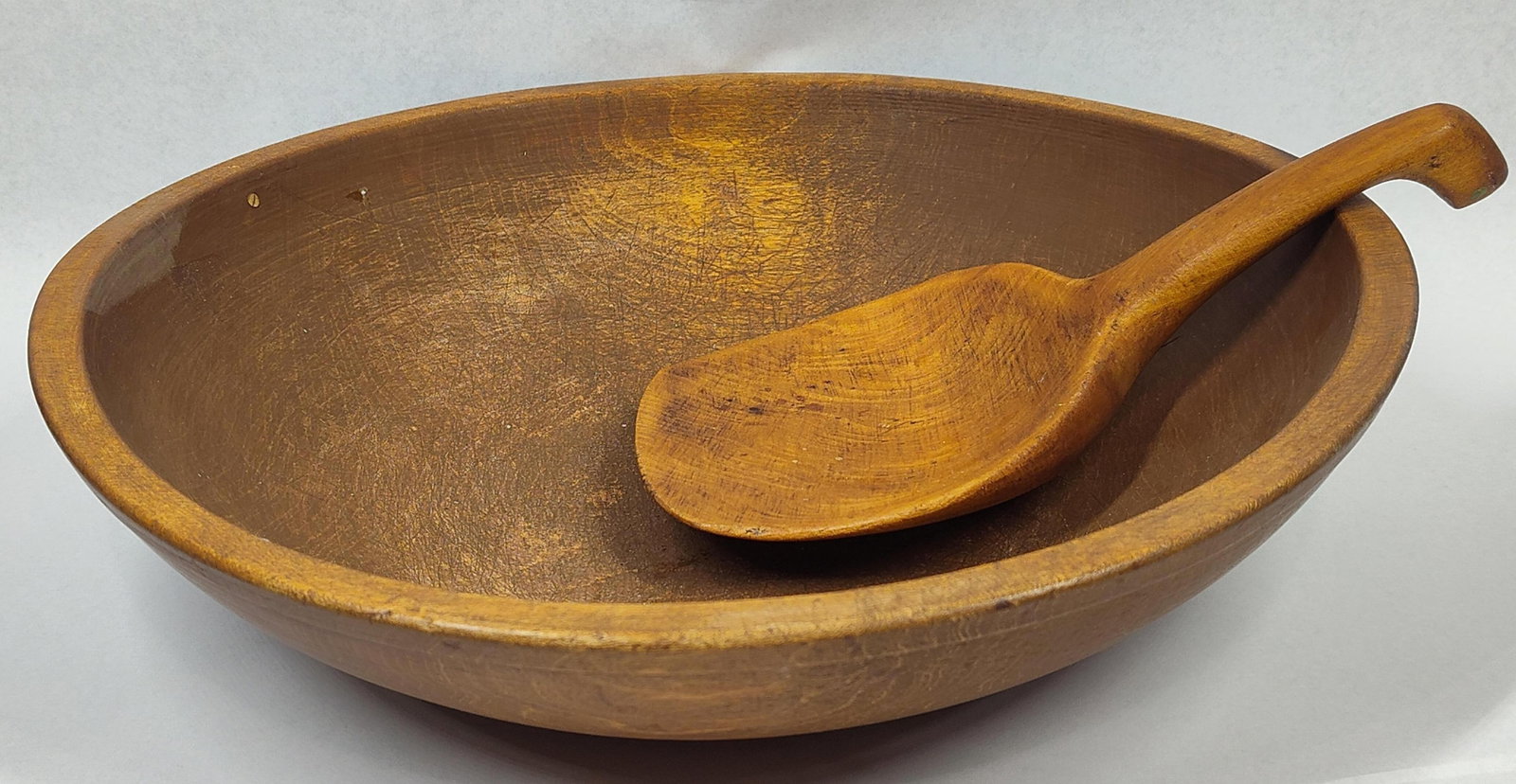 Antique Wood Dough Bowl & Carved Scoop (1 of 6)