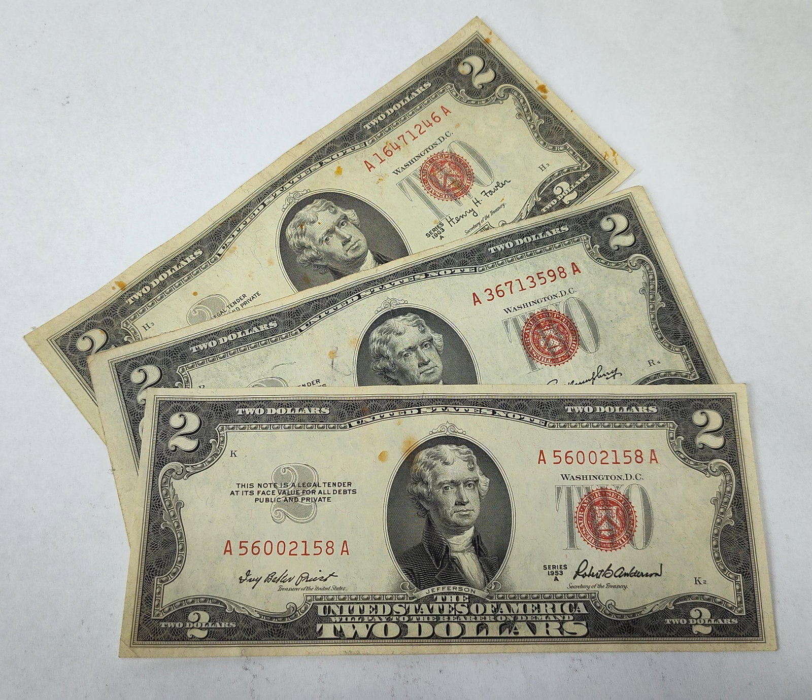 3 US $2 Red Seal Notes, 1953-1963 (1 of 3)
