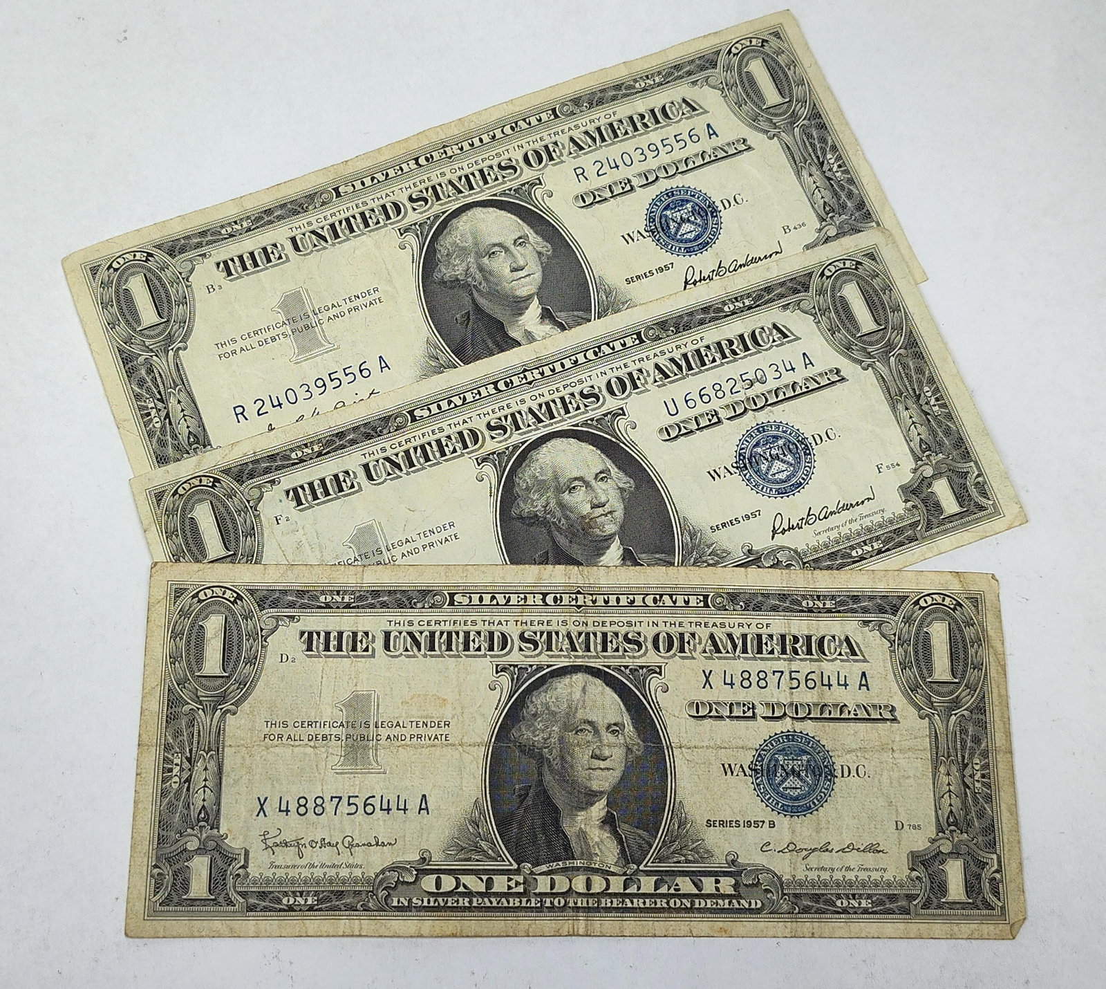 3 US $1 Silver Certificates, 1957 & B (1 of 3)
