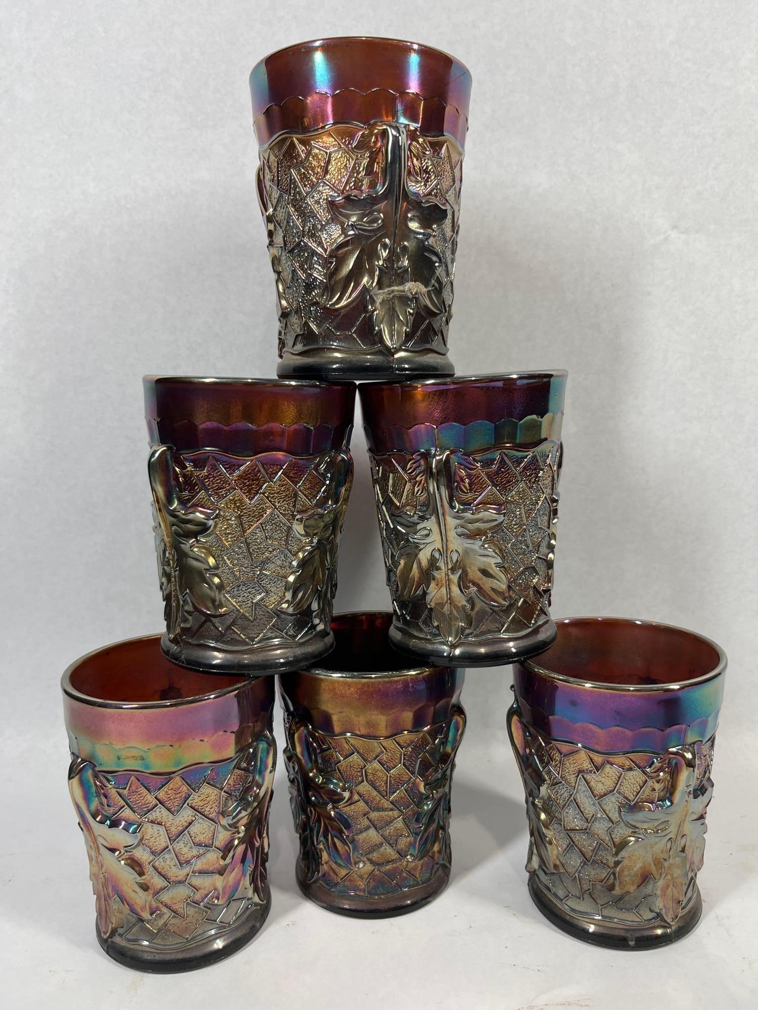 Maple Leaf Amethyst Carnival Glass Set - 5