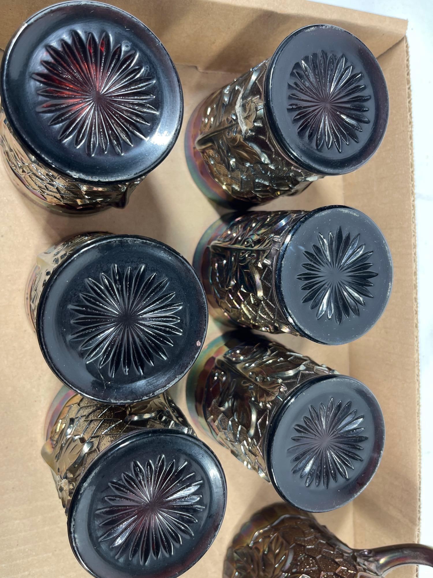 Maple Leaf Amethyst Carnival Glass Set - 6