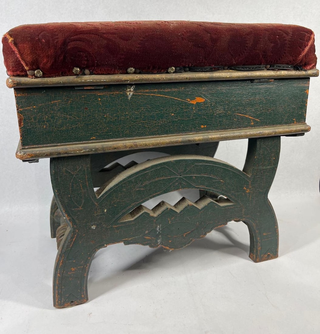 19th C. Painted Folk Art Lift-Top Stool (1 of 6)