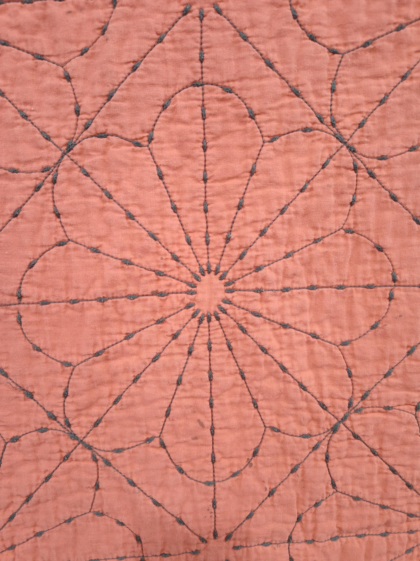 Urban Outfitters Geo Sun Stitched Quilt: 84x84 An Urban Outfitters Geo Sun Stitched Cozy Crinkle quilt. Light pink is velvety soft. This contemporary reversible textile is constructed from a soft, crinkle-textured cotton fabric. It features 