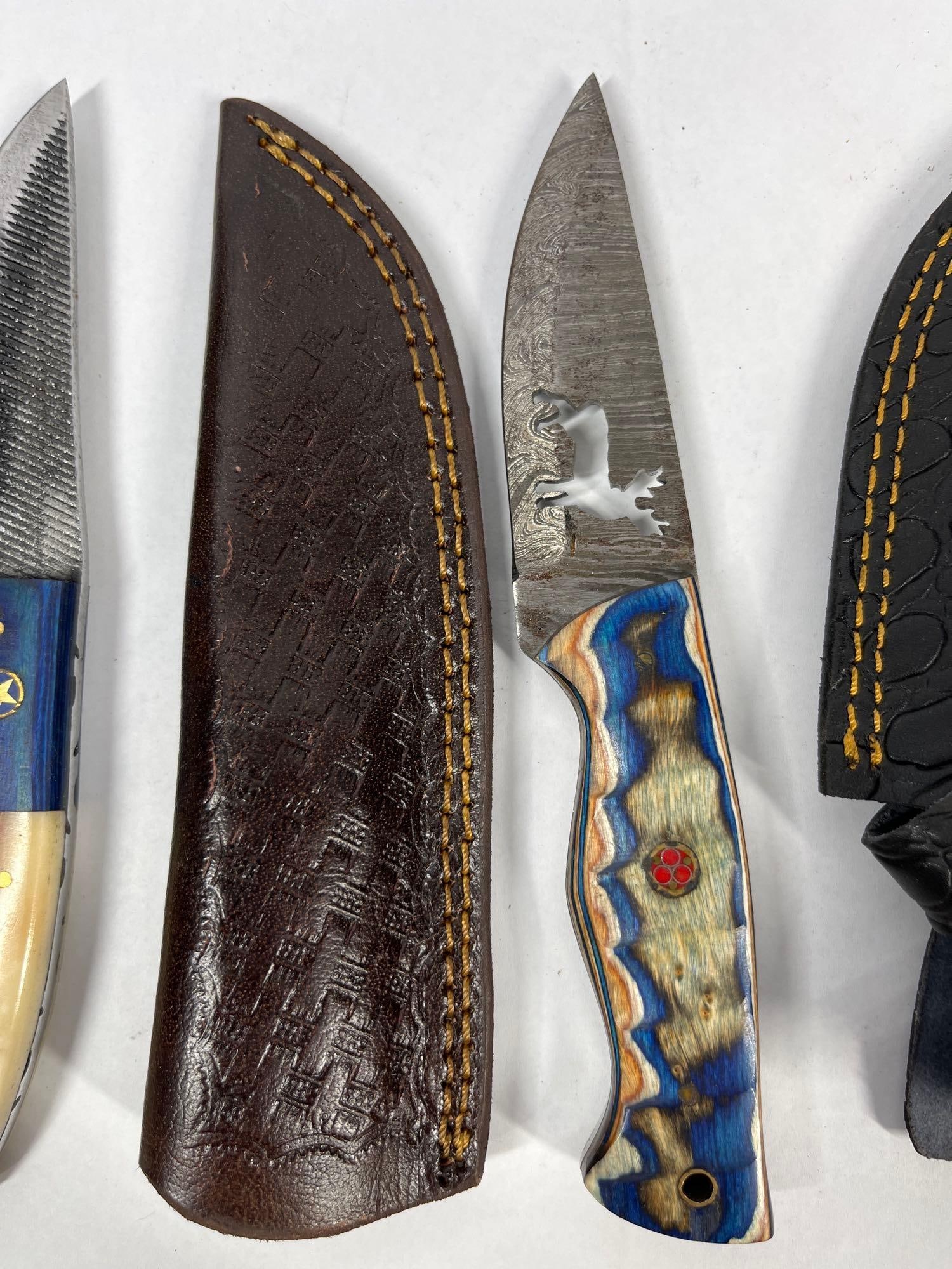 3 Custom Fixed-Blade Knives w/ Sheaths - 3