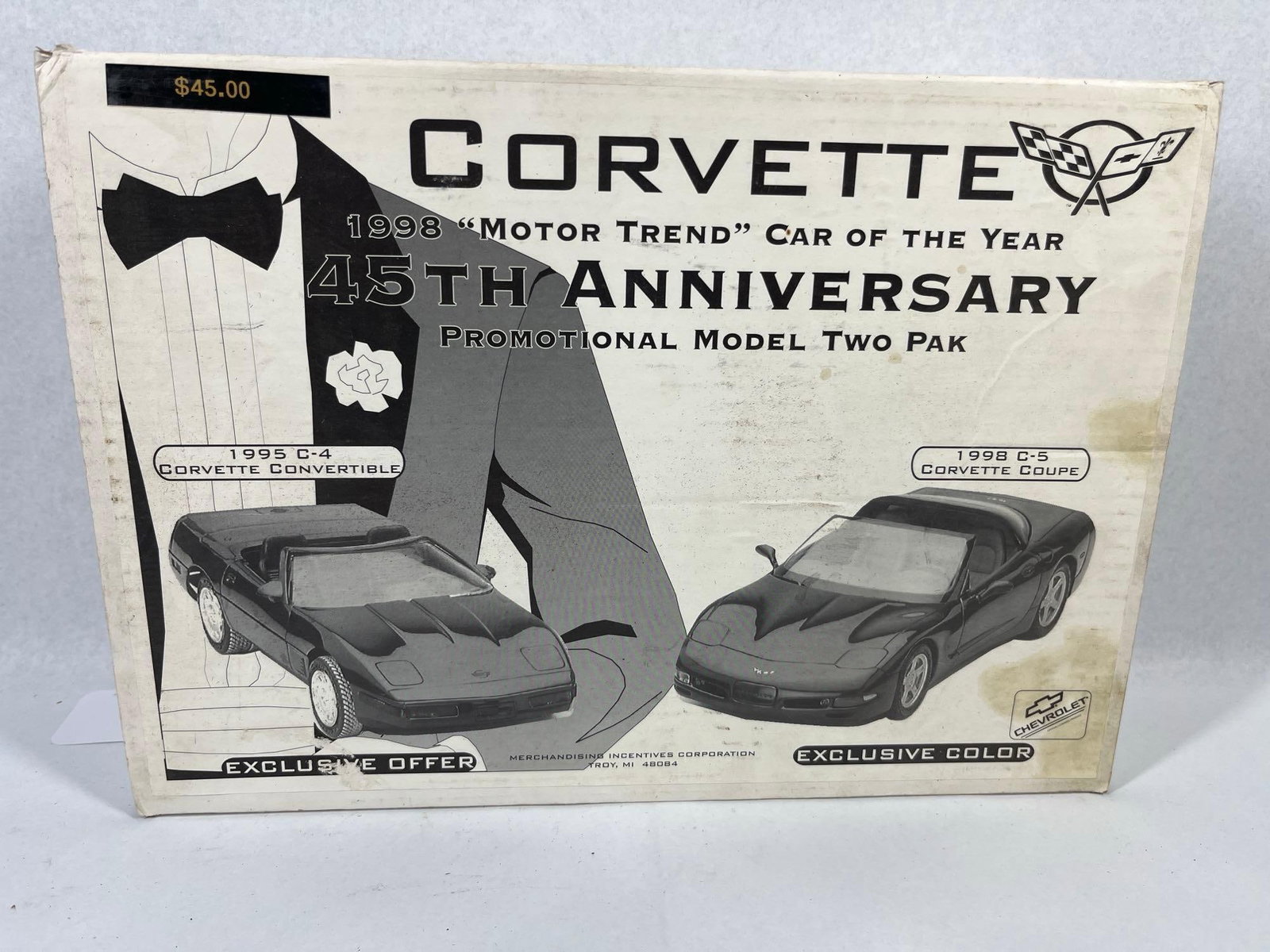 Pair Corvette 45th Anniv. Model Cars: This promotional model car set was released to commemorate the 45th anniversary of the Chevrolet Corvette and the selection of the 1998 model as the Motor Trend Car of the Year. The set was produced