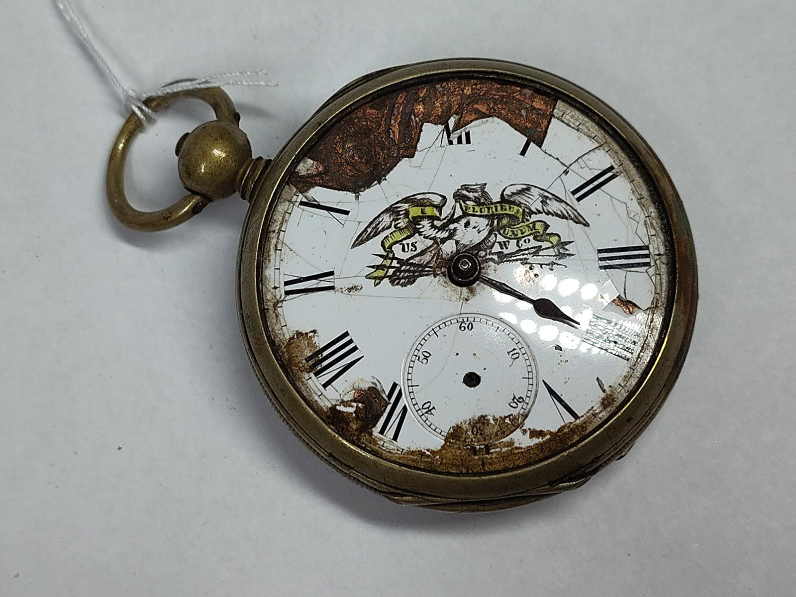 Fritz Moeri Silver Pocket Watch US W Co: An antique open-face pocket watch manufactured by Fritz Moeri (Moeris) of St-Imier, Switzerland, produced for the United States Watch Co. (US W Co) private label. The case is constructed of fine
