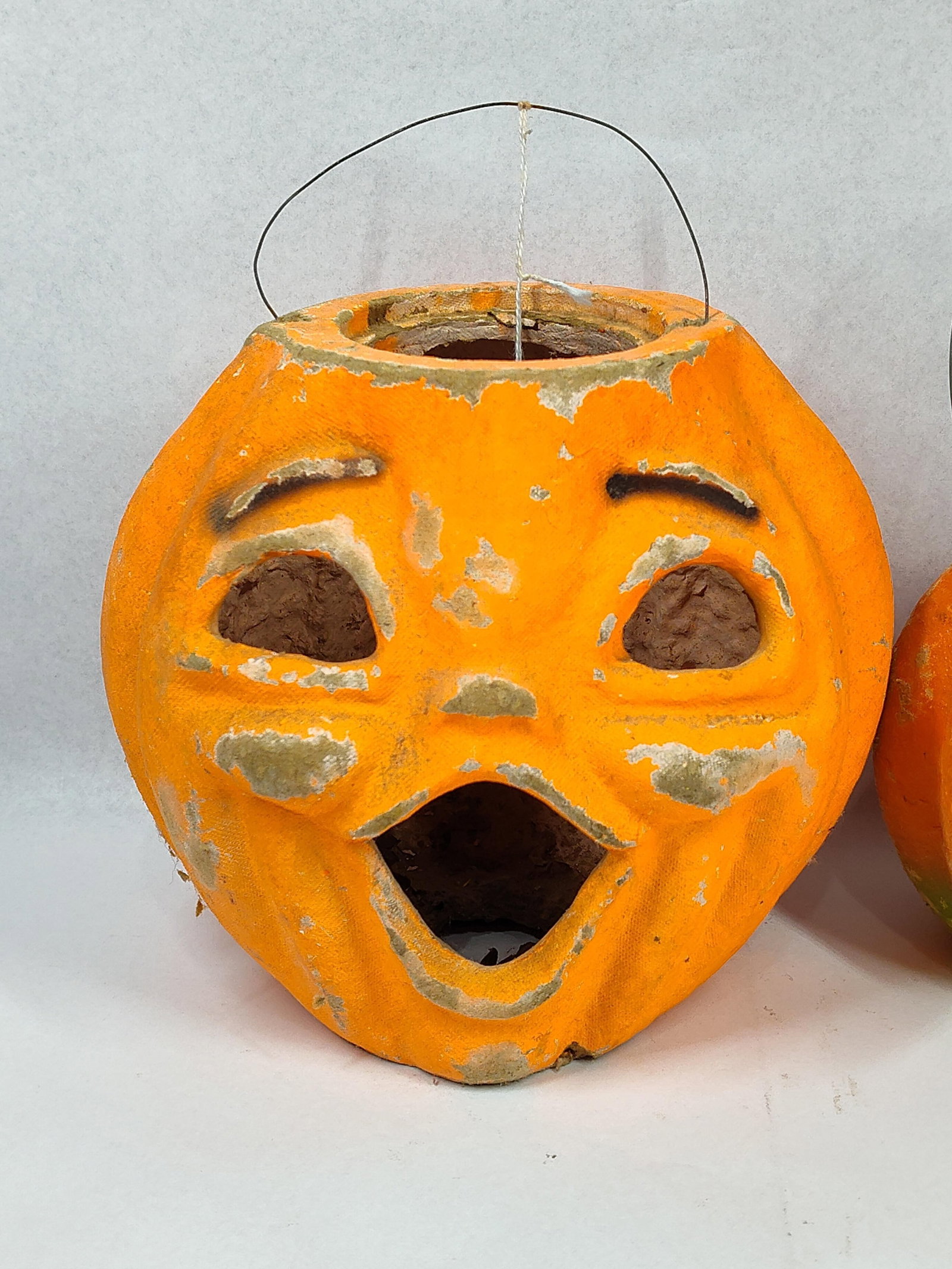 Pair Vtg Pulp Jack-O-Lantern Buckets - 2
