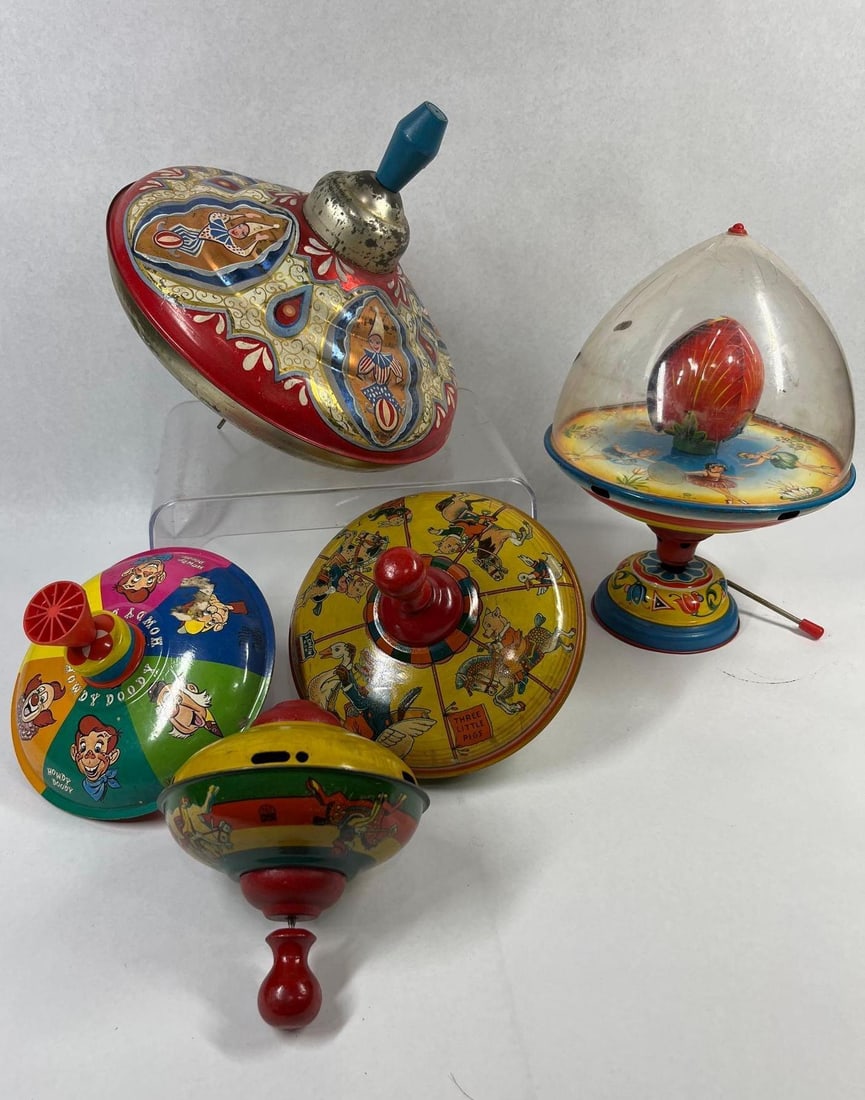 Vtg Mid-Century Tin-Litho Spinning Tops (1 of 6)
