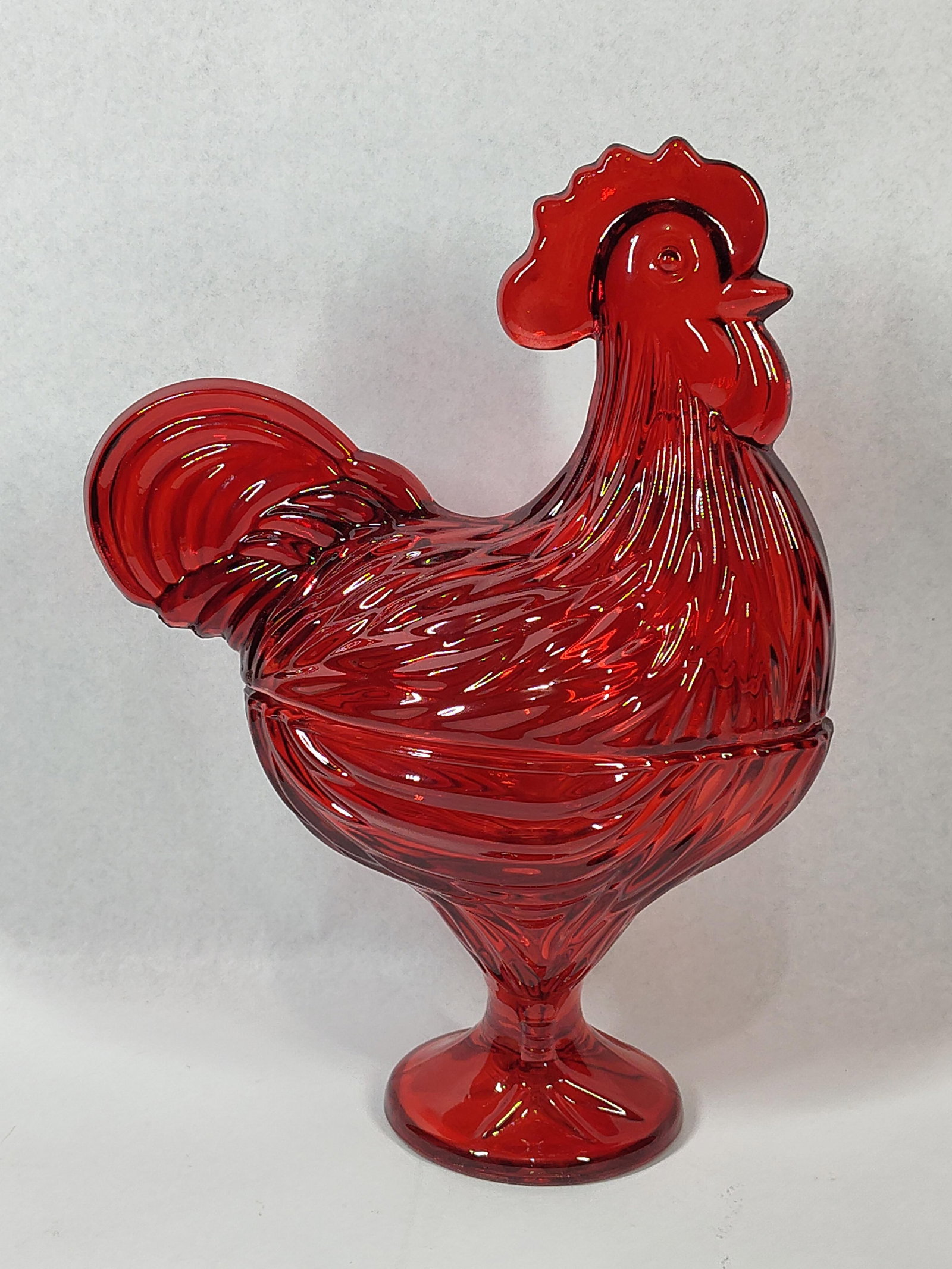 Vtg Ruby Red Pressed Glass Rooster Dish - 2