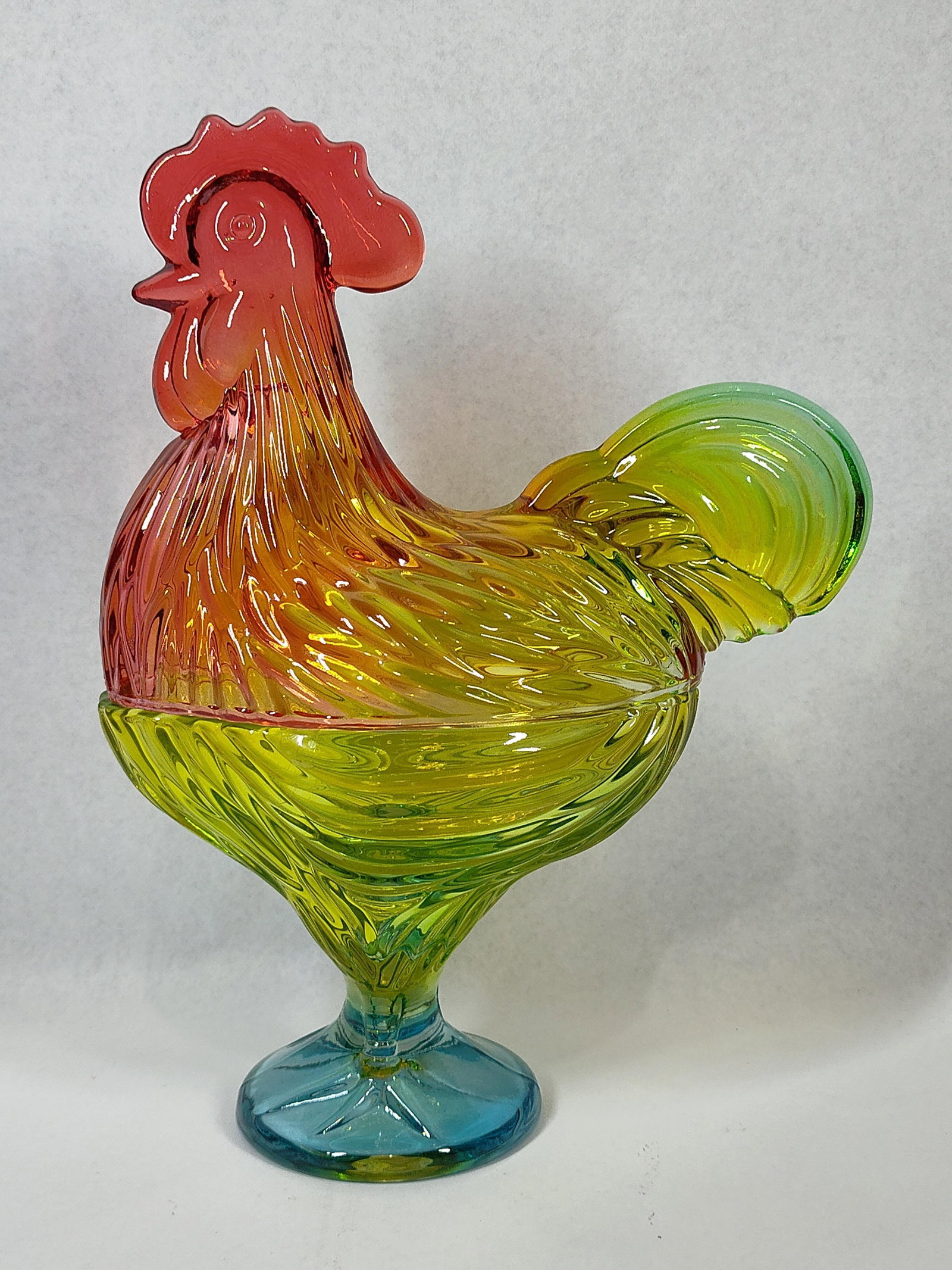 Multi-Color Glass Rooster Covered Dish (1 of 3)
