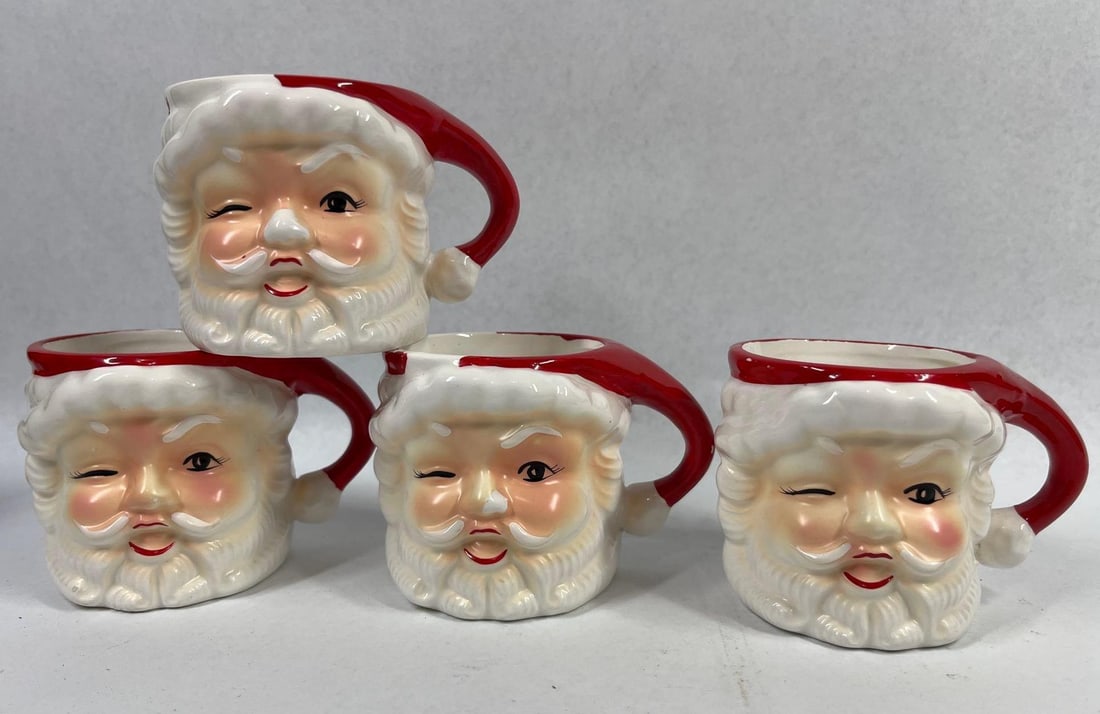 Set Four Vtg Winking Santa Ceramic Mugs (1 of 5)