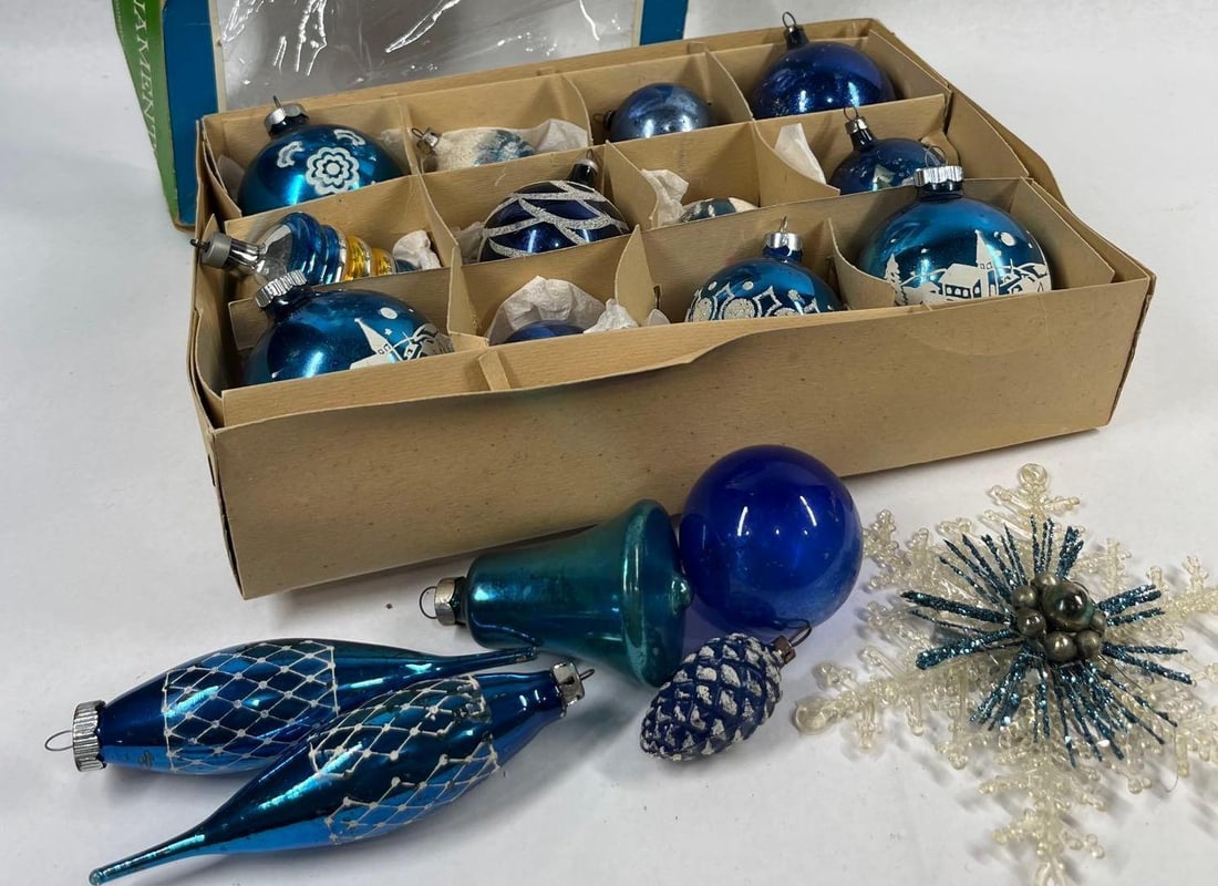 Blue Mercury Glass Christmas Ornaments (1 of 6)