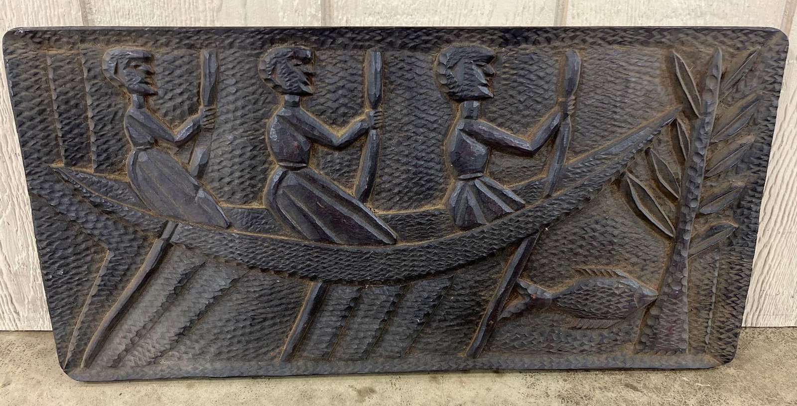 Haitian Carved Wood Canoe Relief Plaque (1 of 5)