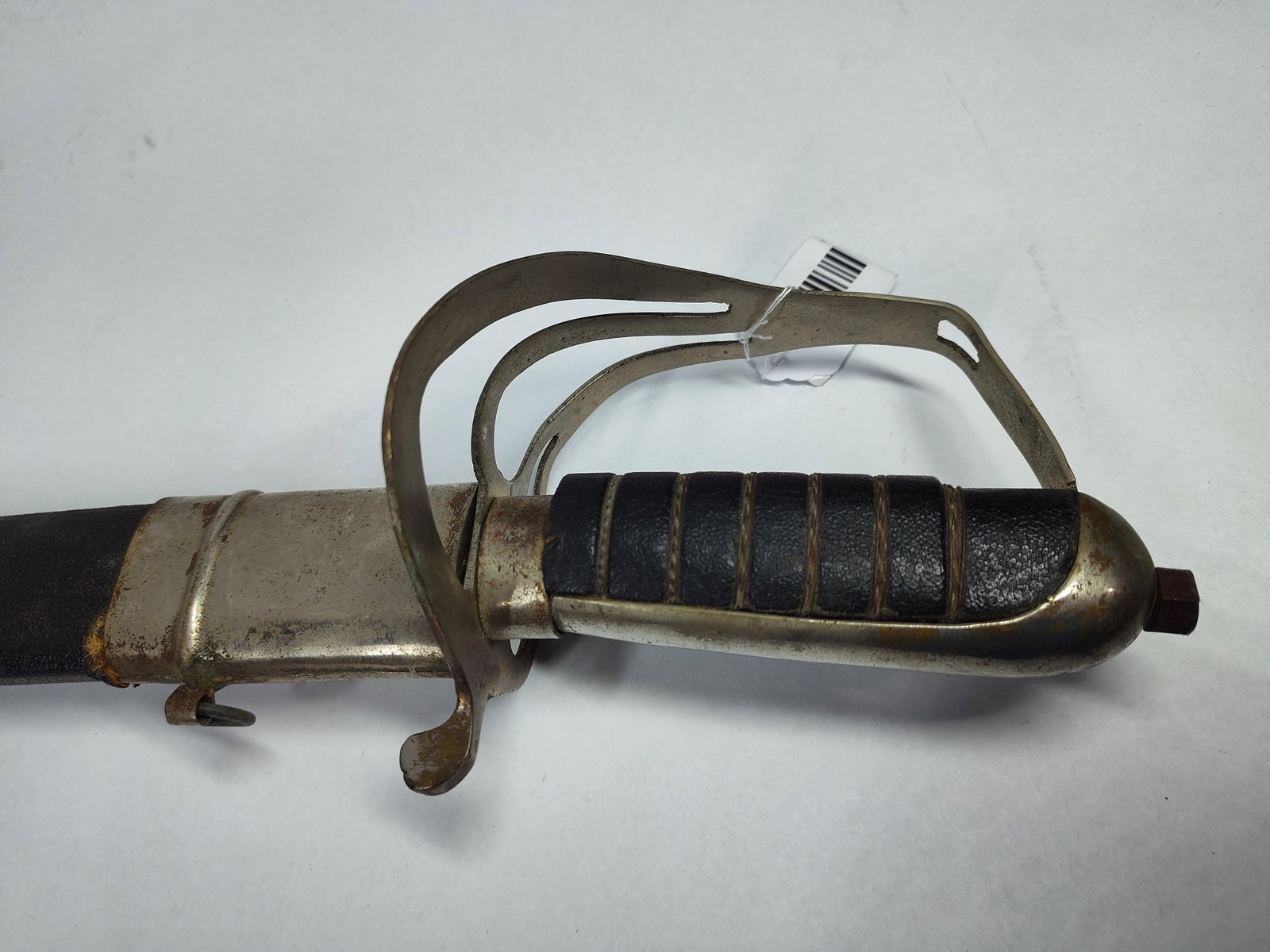 Etched Indian 3-Bar Saber w/ Scabbard: 38 inches. This item is a decorative saber and matching scabbard, manufactured in India as a modern reproduction modeled after 19th-century European military patterns, such as the British P1821 light 