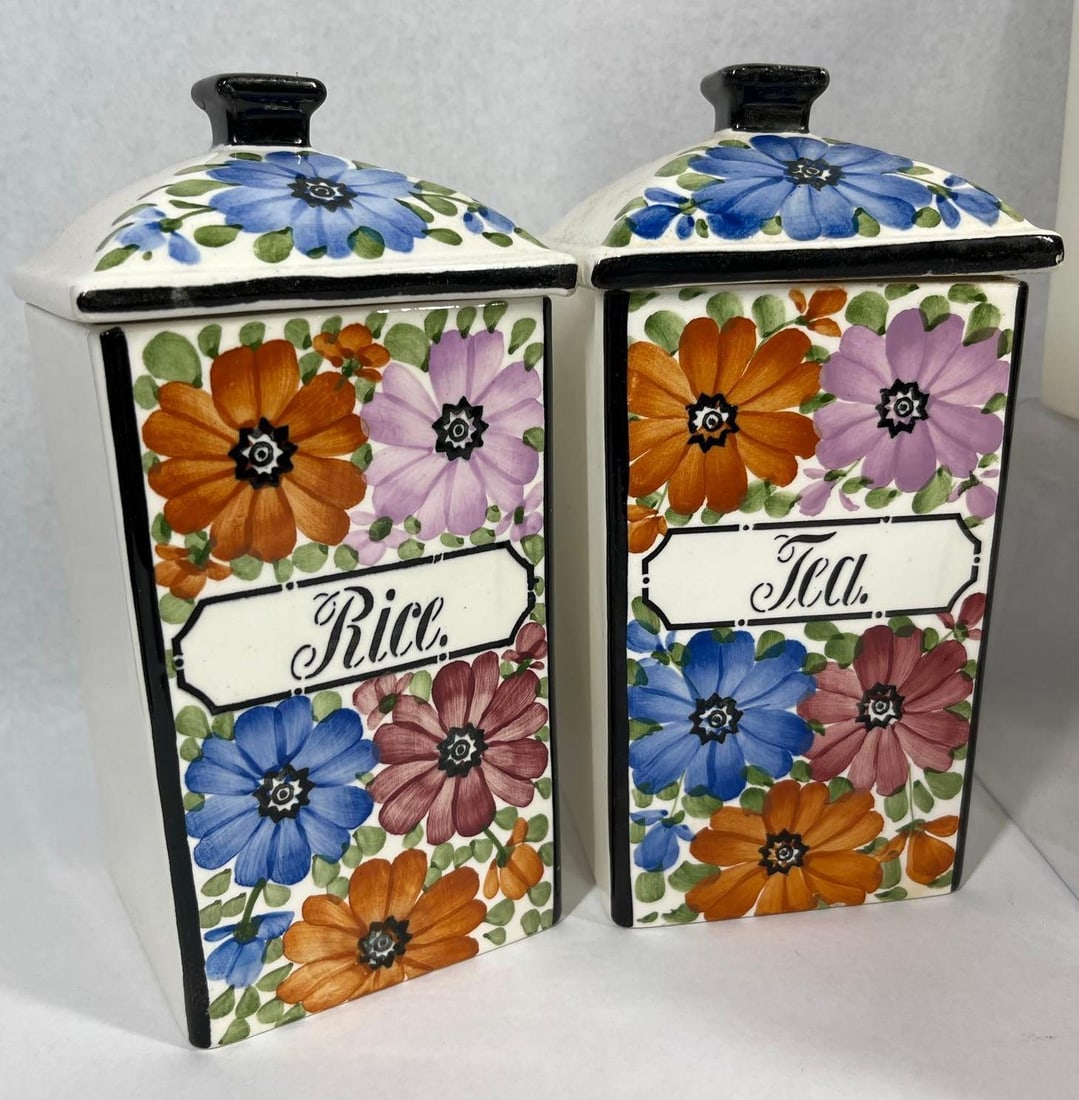 Set German Floral Earthenware Canisters - 2
