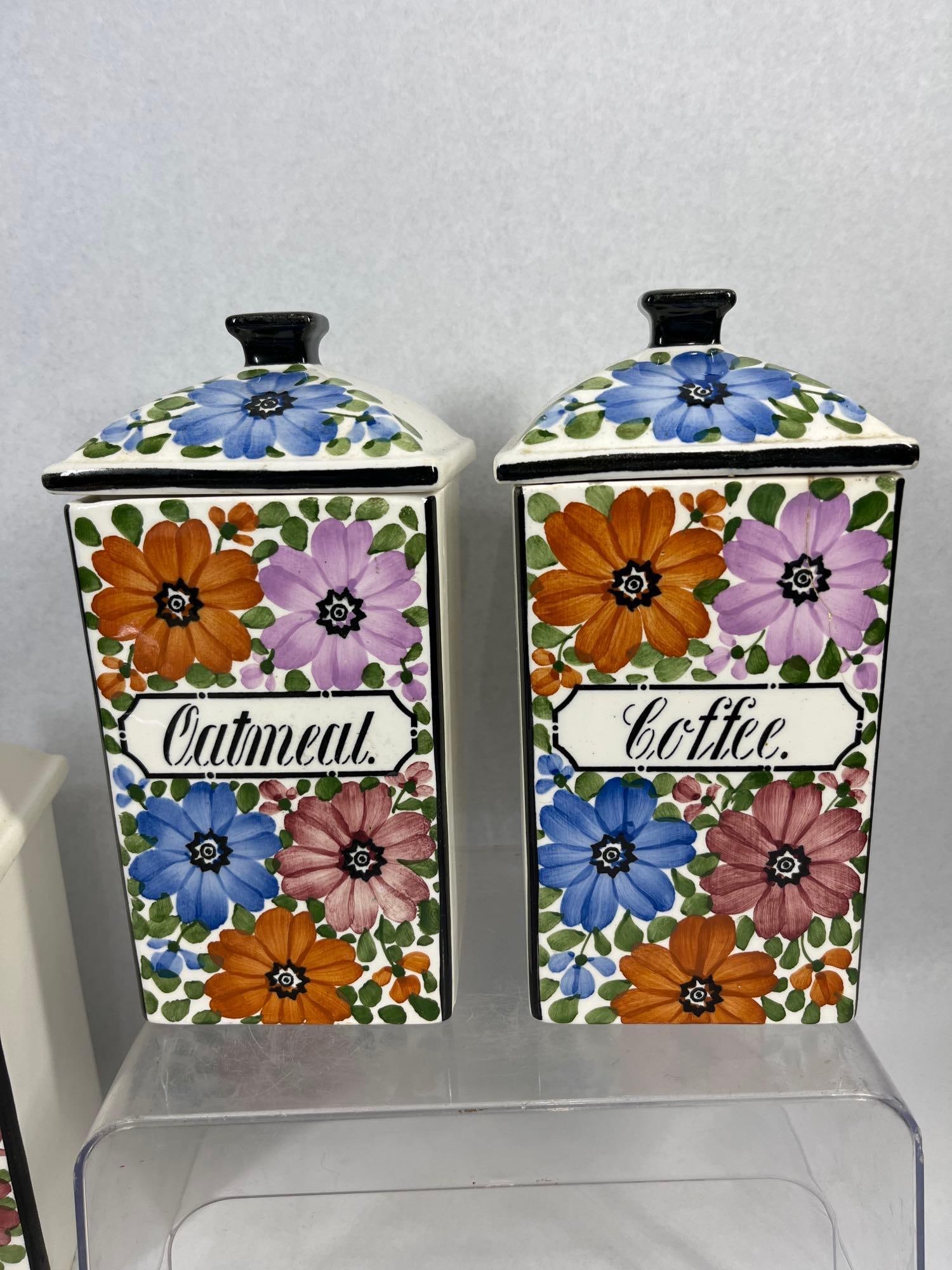 Set German Floral Earthenware Canisters - 3