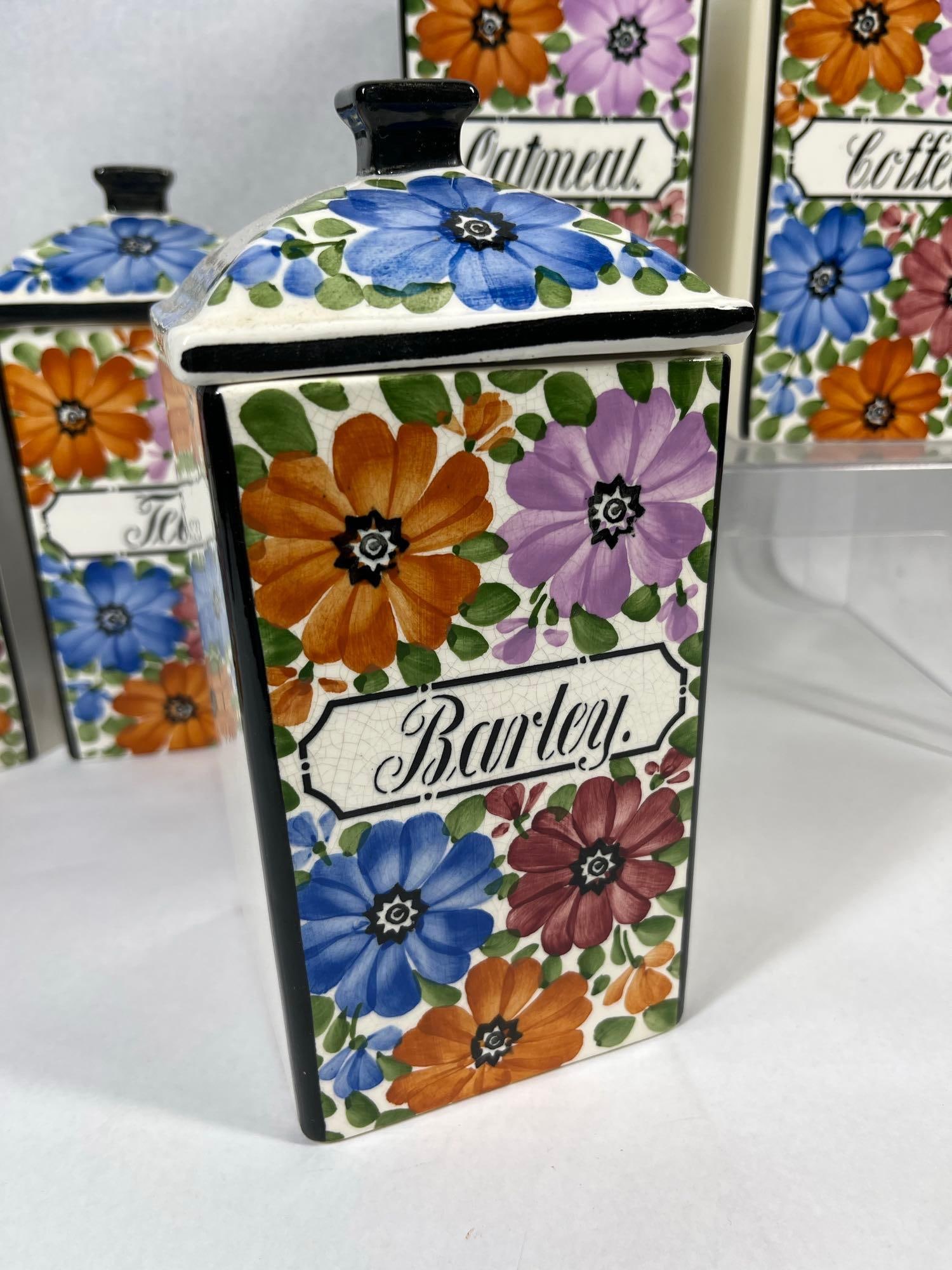 Set German Floral Earthenware Canisters - 4