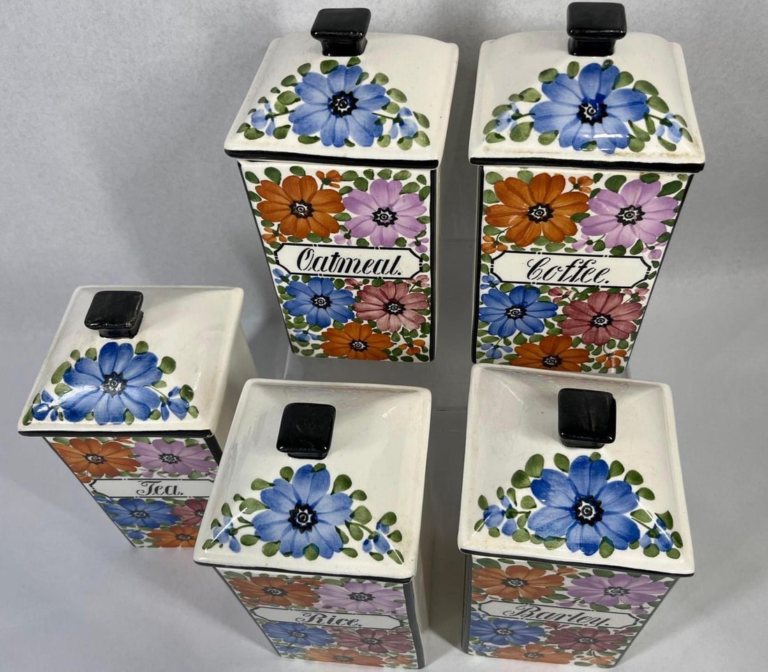 Set German Floral Earthenware Canisters - 5