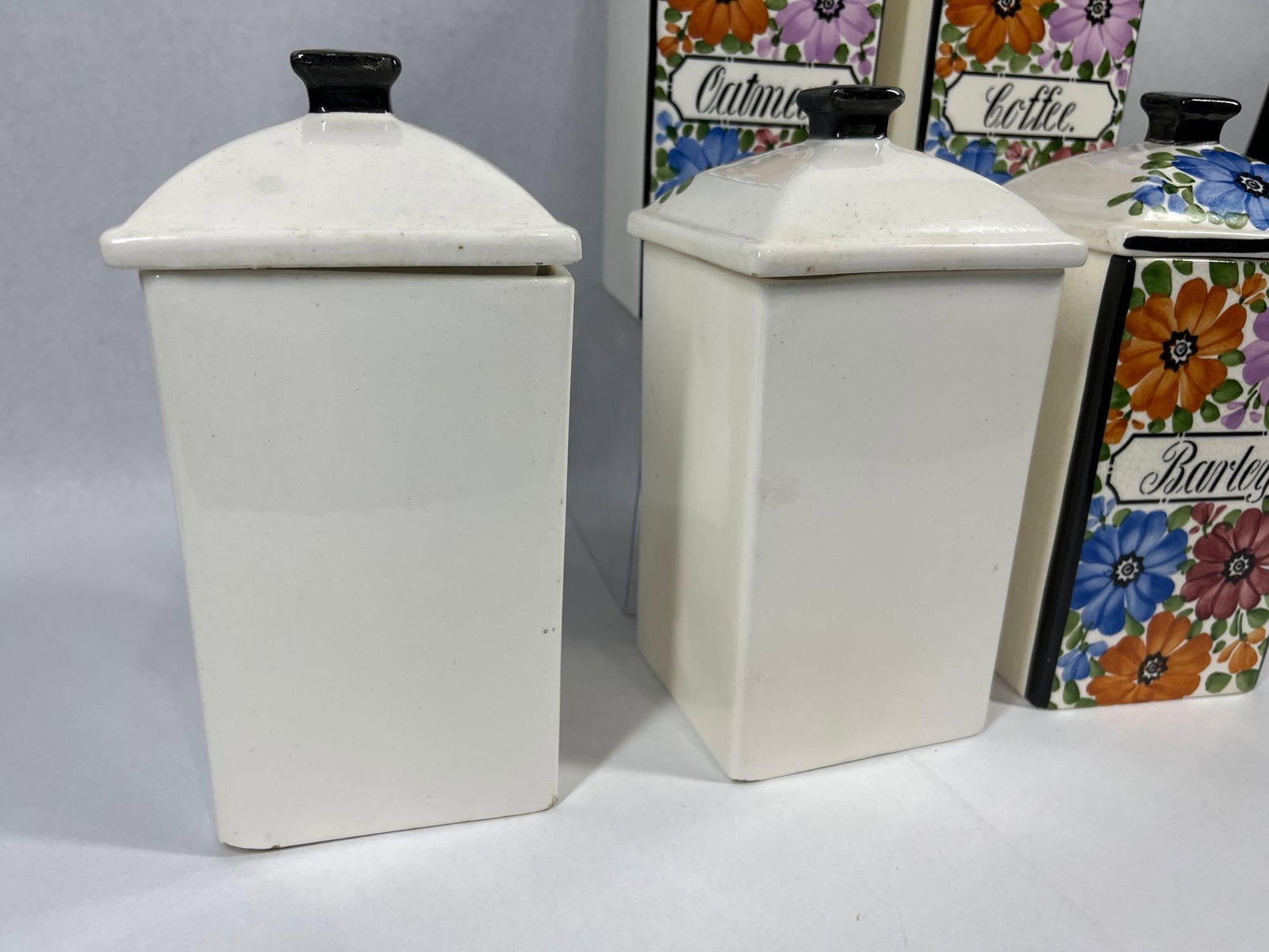 Set German Floral Earthenware Canisters - 6