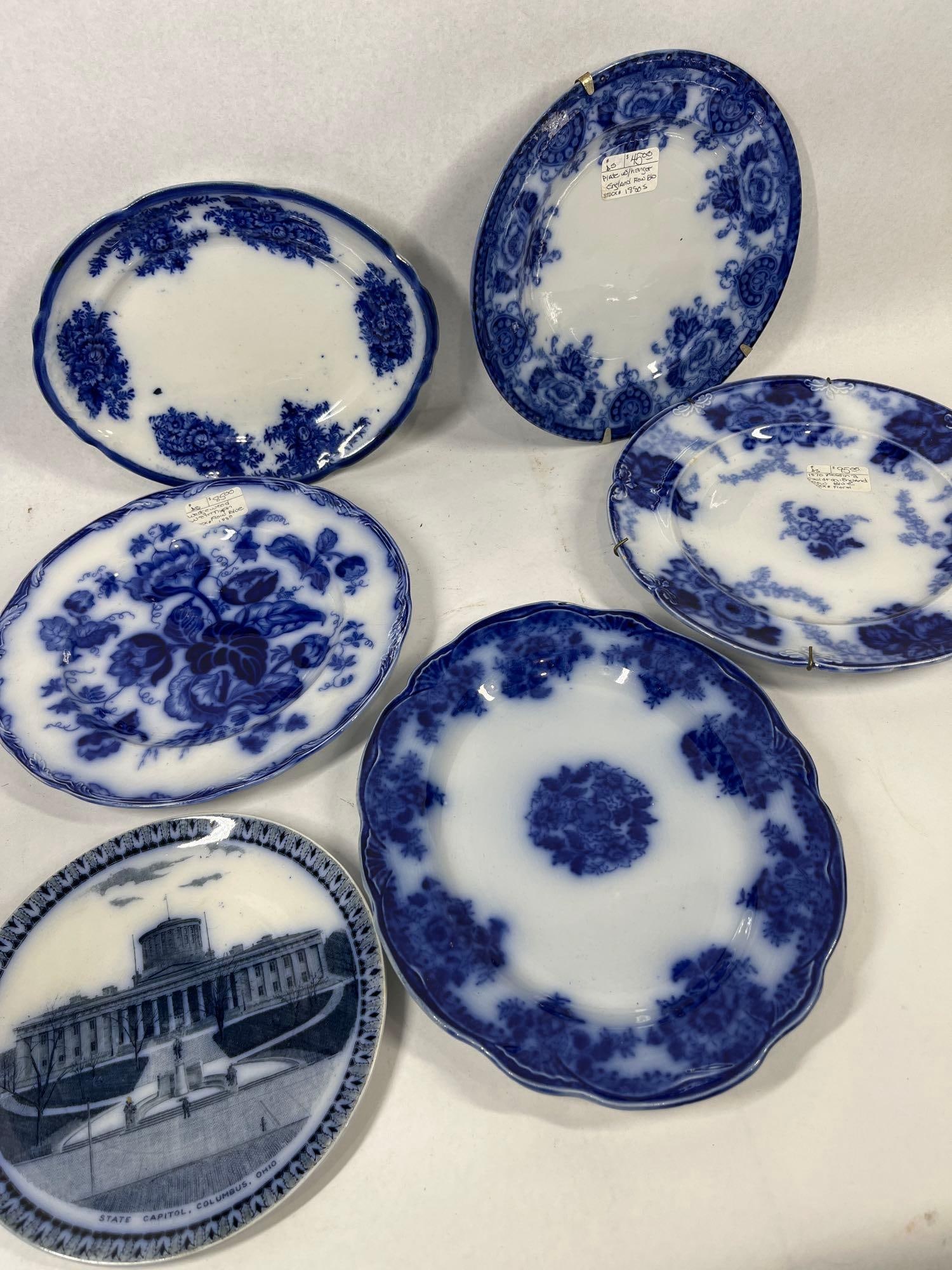 6 English & American Flow Blue Plates (1 of 9)