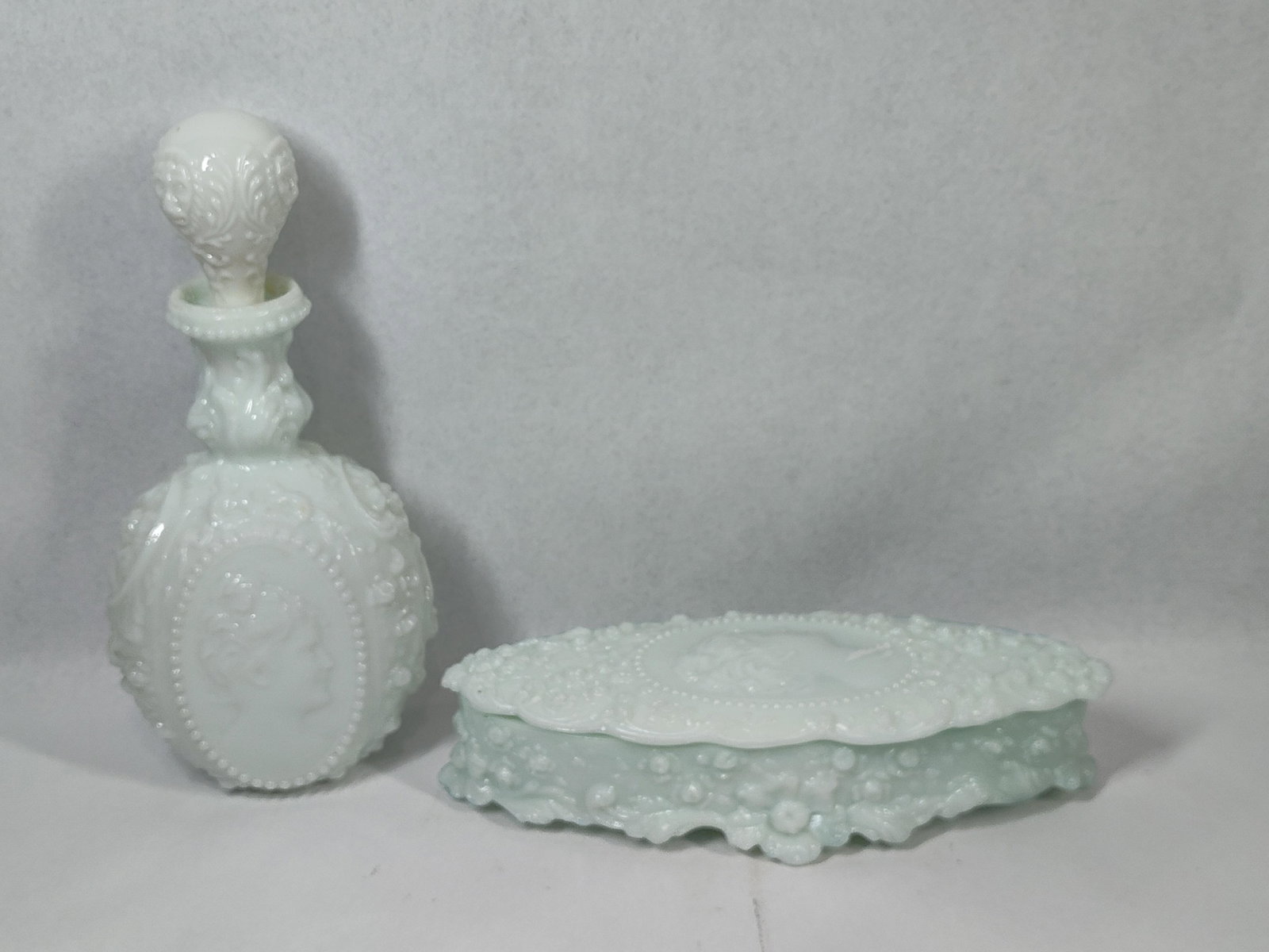 Jenny Lind Blue Milk Glass Vanity Set (1 of 10)