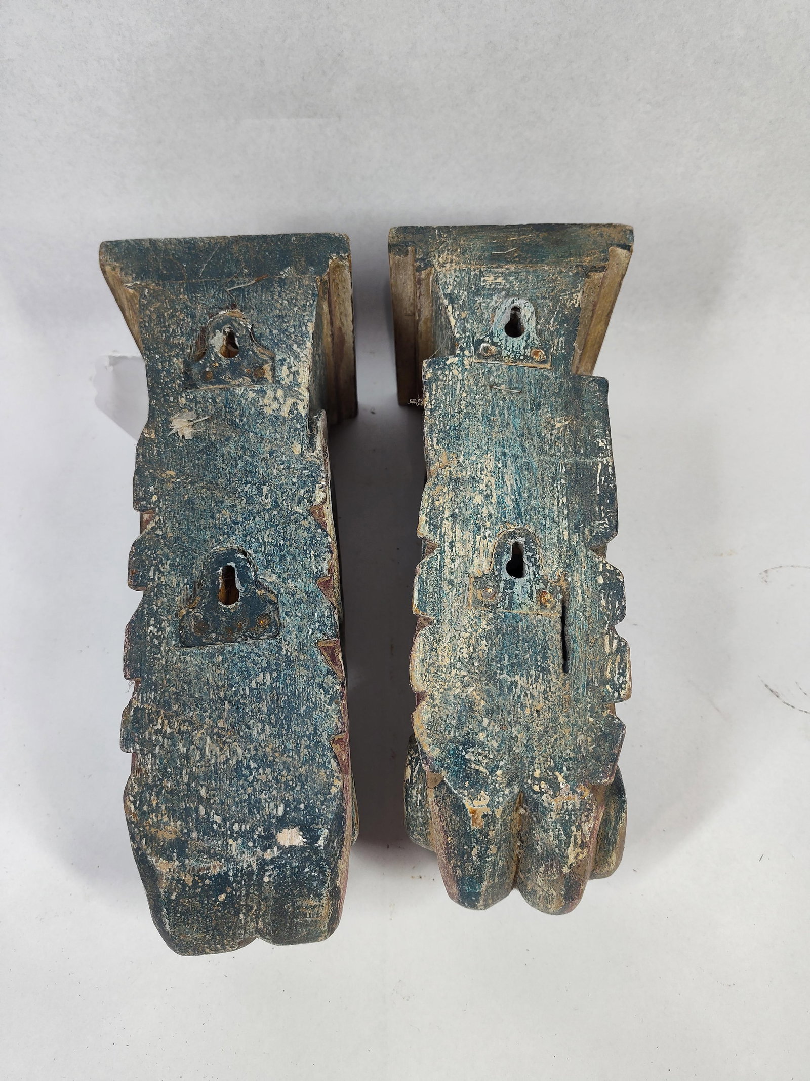 Pair Hand-Carved Polychrome Corbels - 4