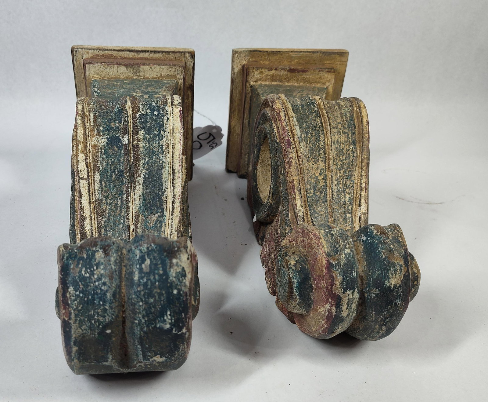 Pair Hand-Carved Polychrome Corbels - 5