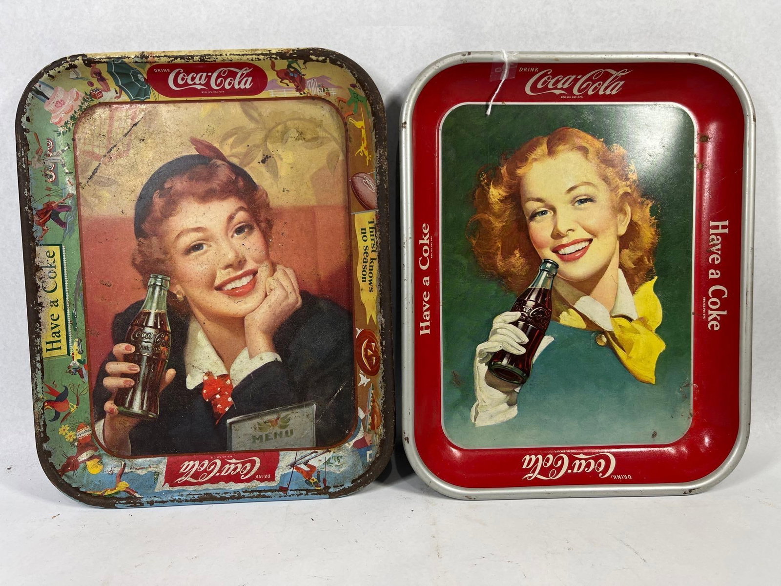 Pair Vtg Coca-Cola Litho Metal Trays (1 of 4)