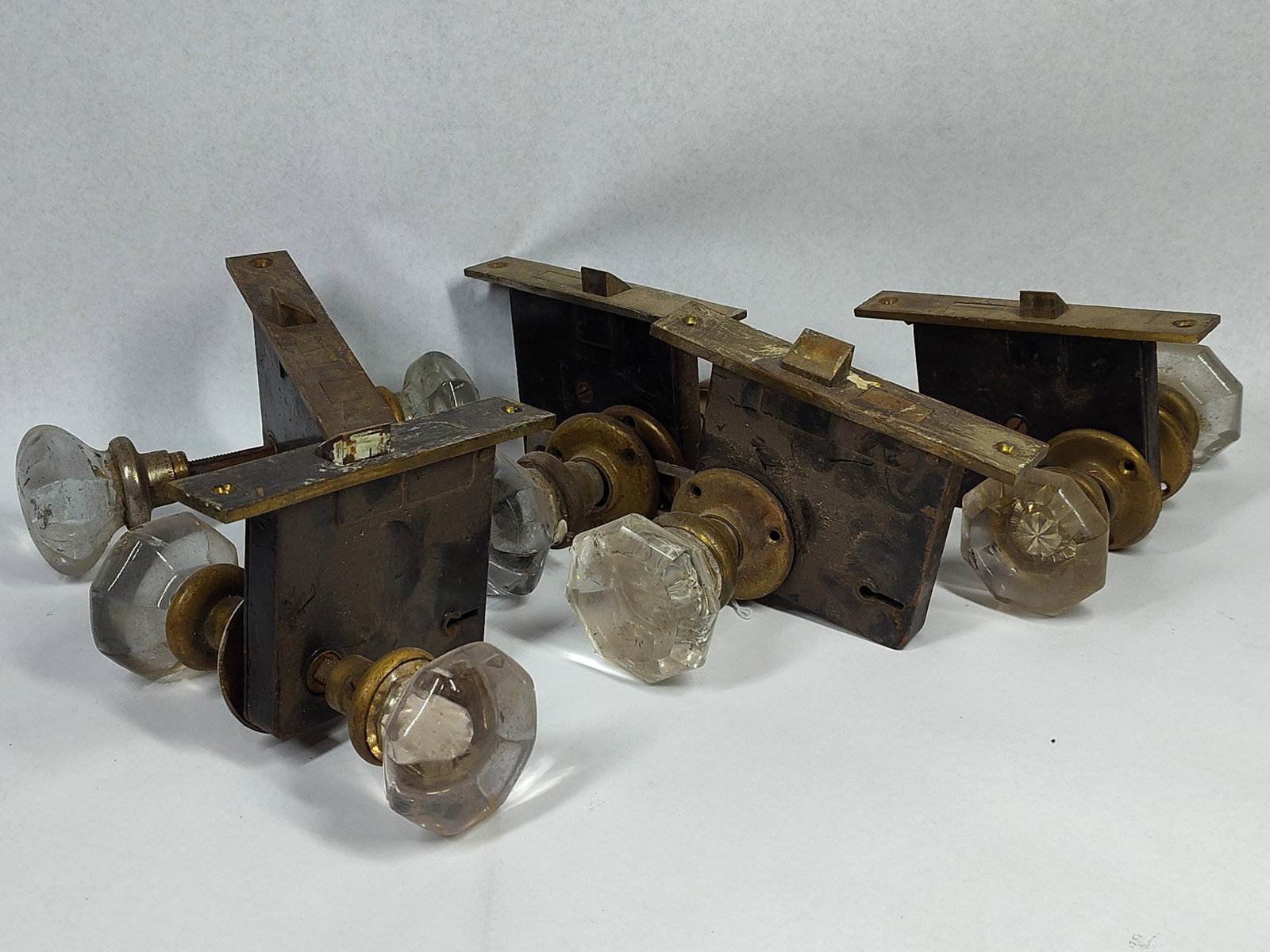 Set 4 Antique Mortise Locks w/ Glass (1 of 4)