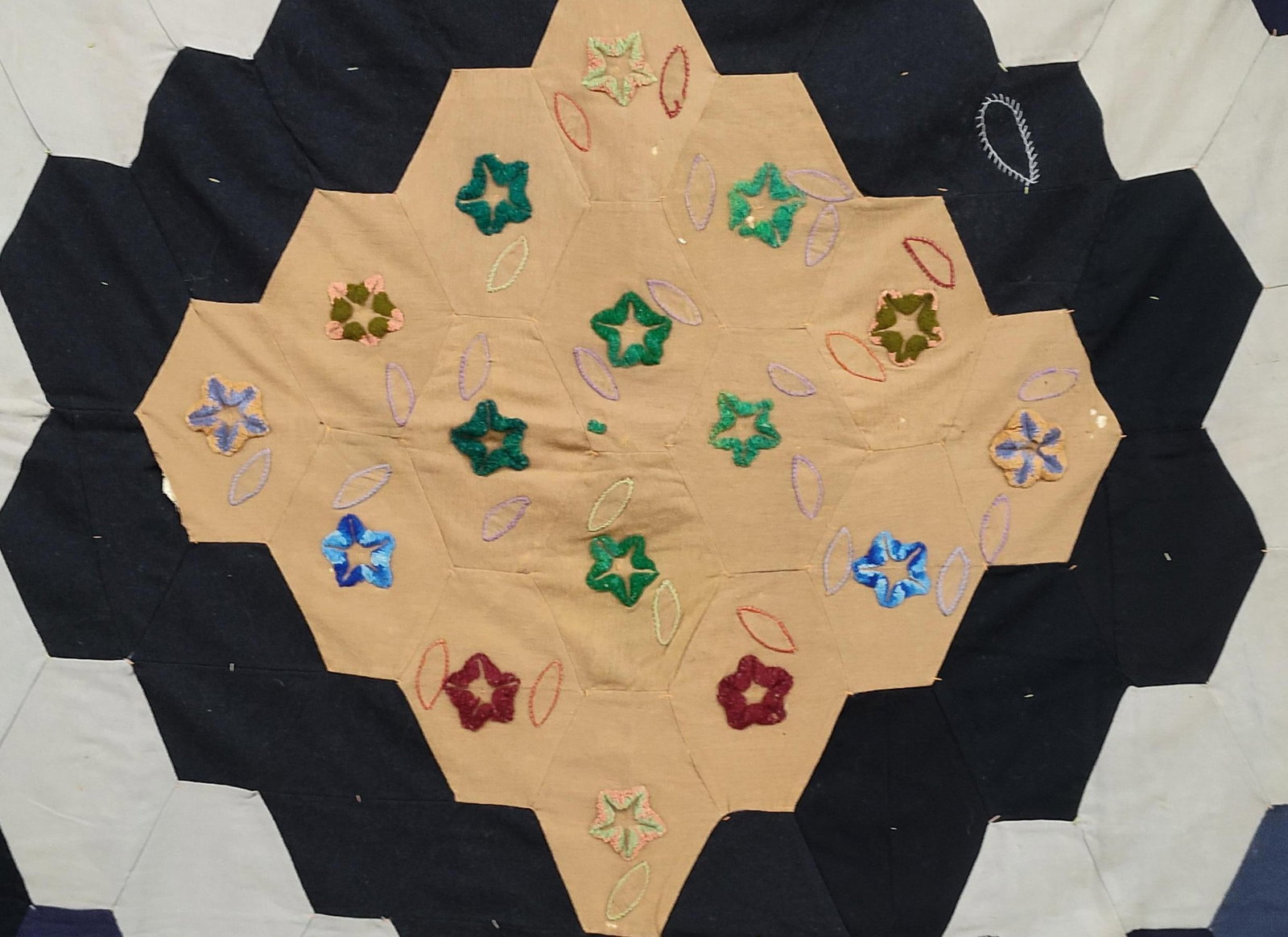 Antique Hexagon & Crazy Patchwork Quilt (1 of 11)
