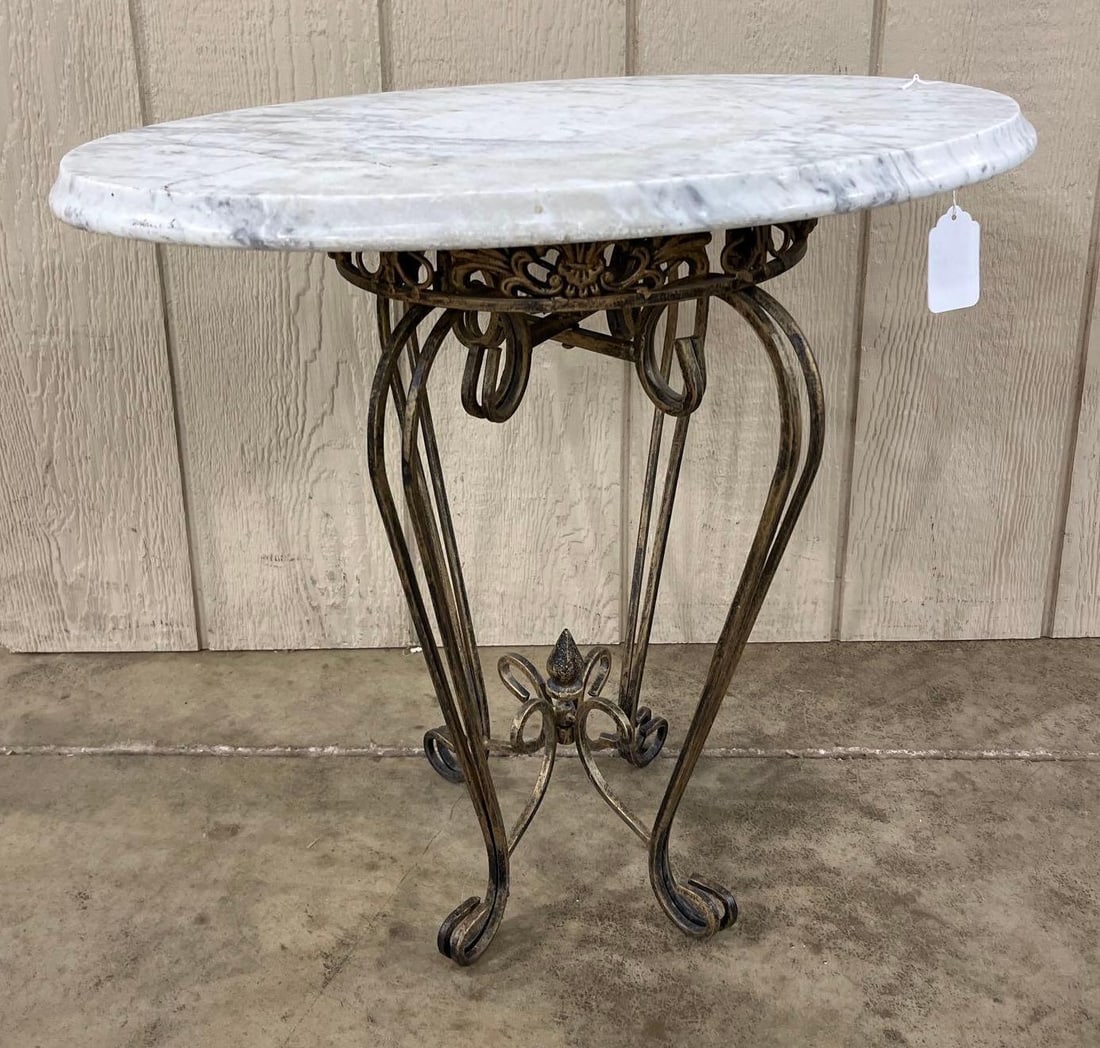 Neoclassical Metal & Marble Side Table (1 of 4)